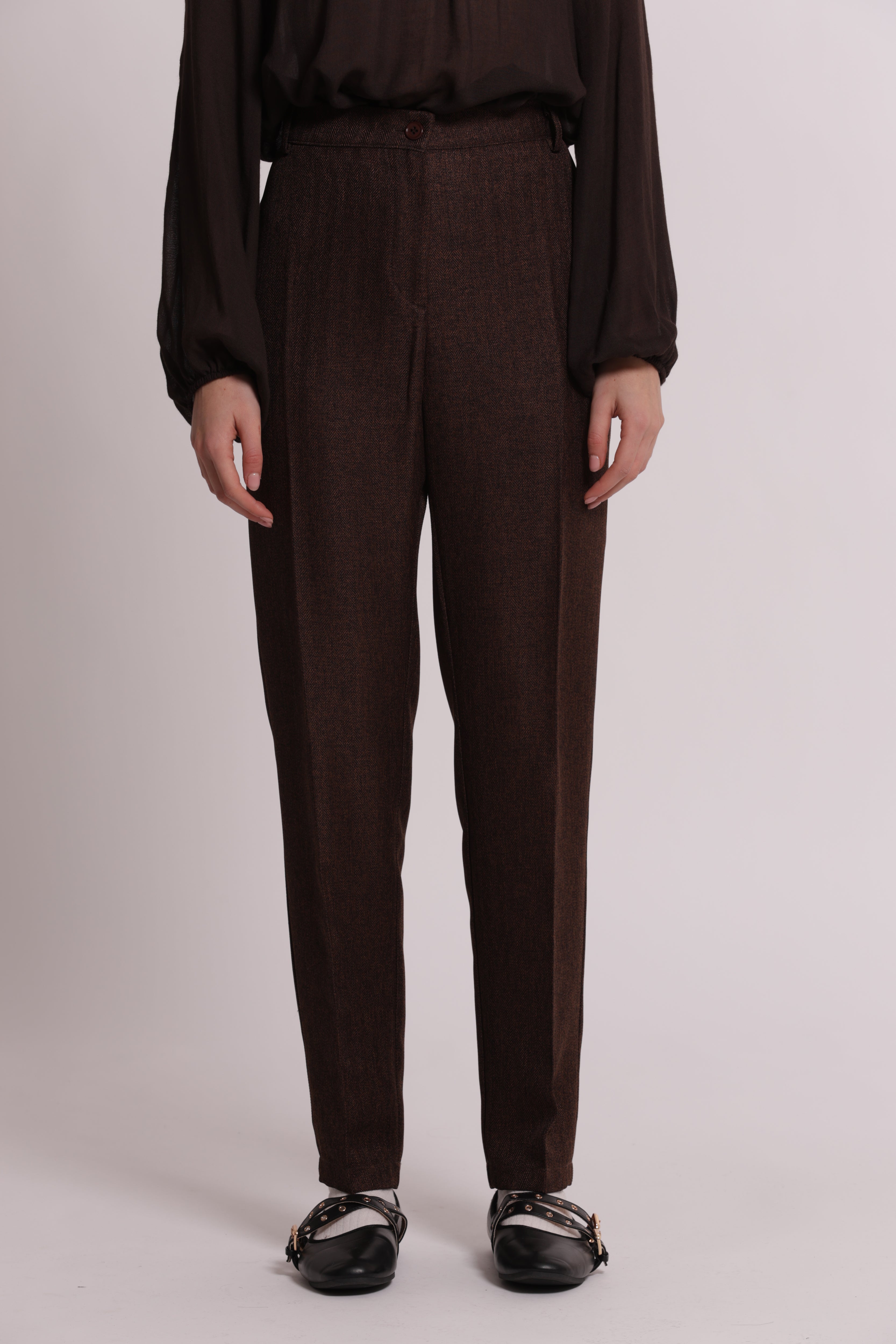 Mimi Mua Pantalone Sigaretta Tweed Moro