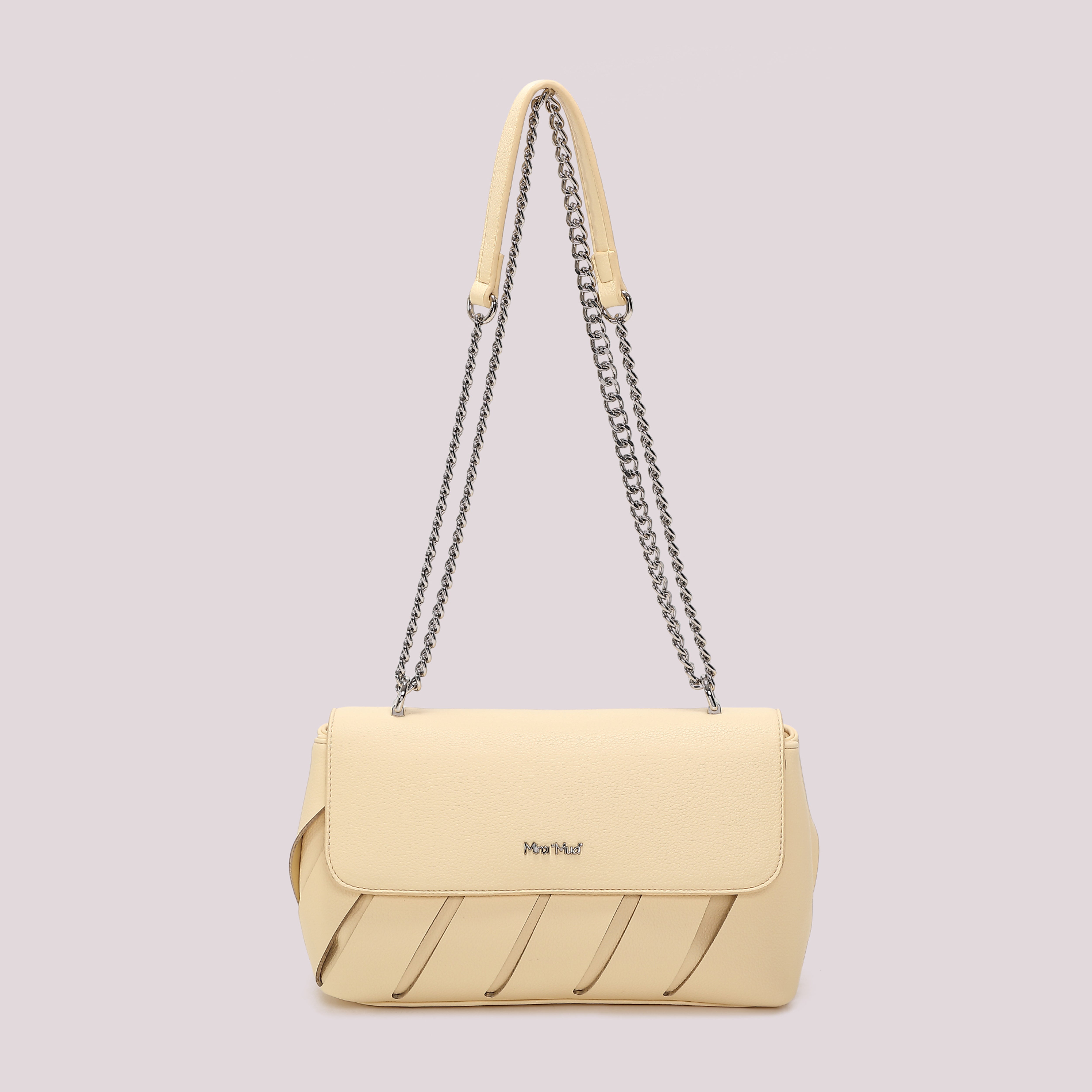 Mimi Mua Borsa Tracolla Tagli Diagonali Panna Ecopelle