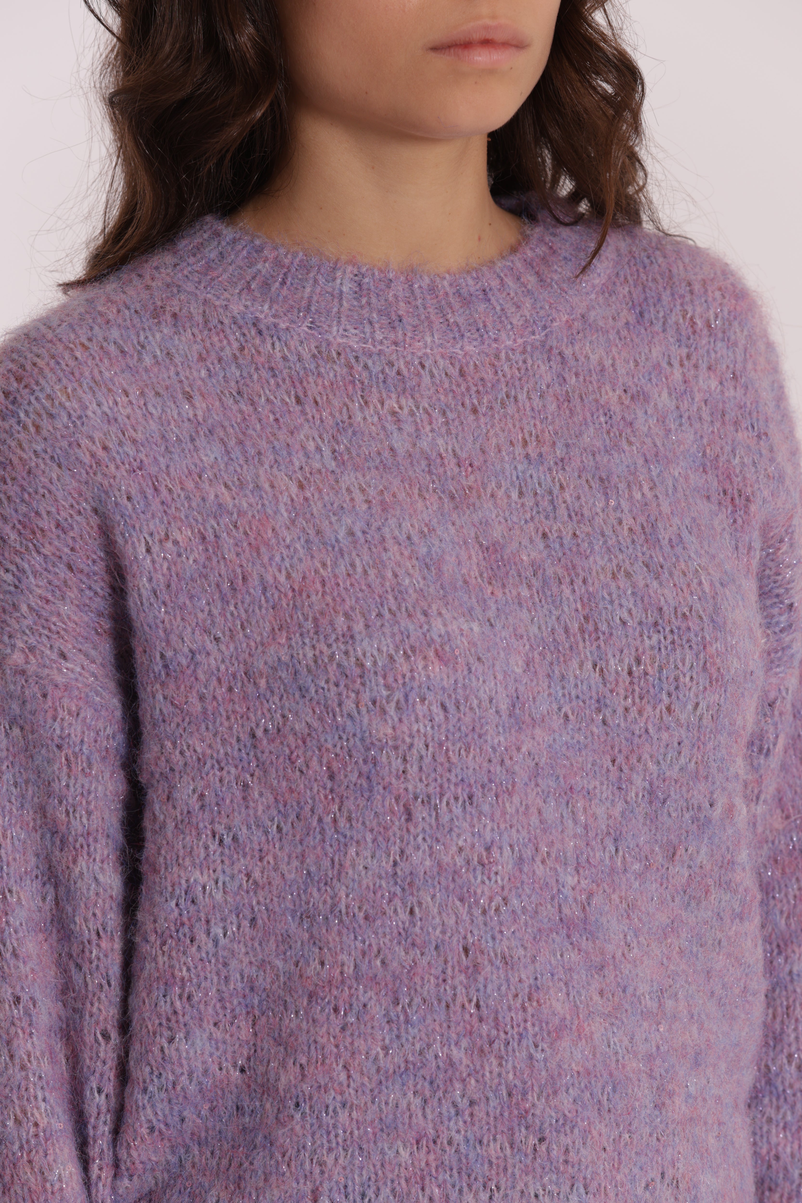 Mimi Mua Maglia Scollo Tondo Paillettes Malva