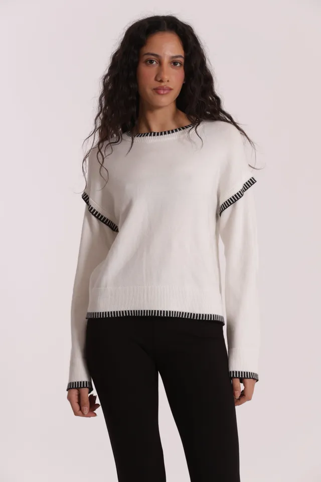 Mimi Mua Maglia Bicolor Nero Bianco Dettagli Contrasto