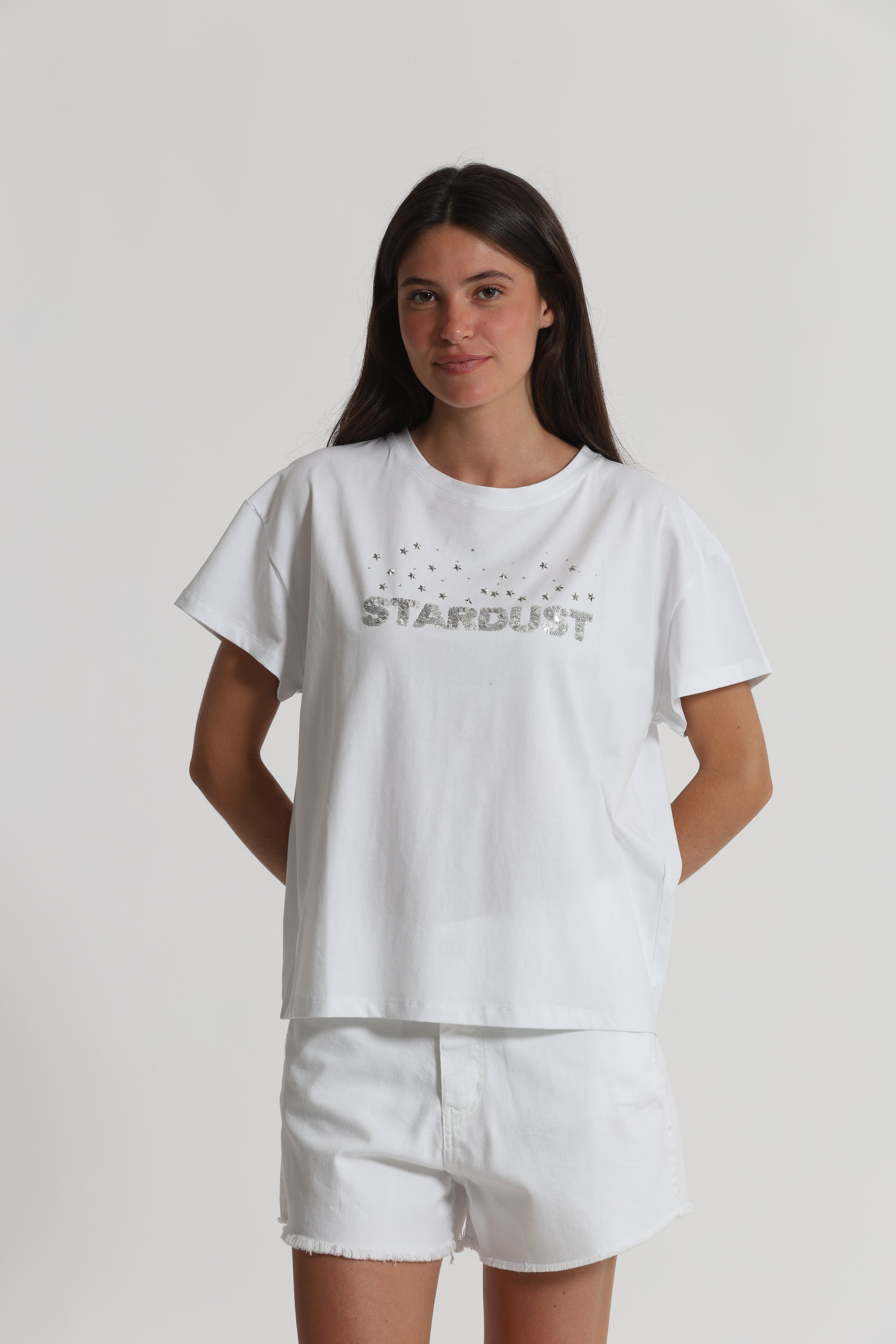 Mimi Mua T-Shirt Stardust in Paillettes bianca