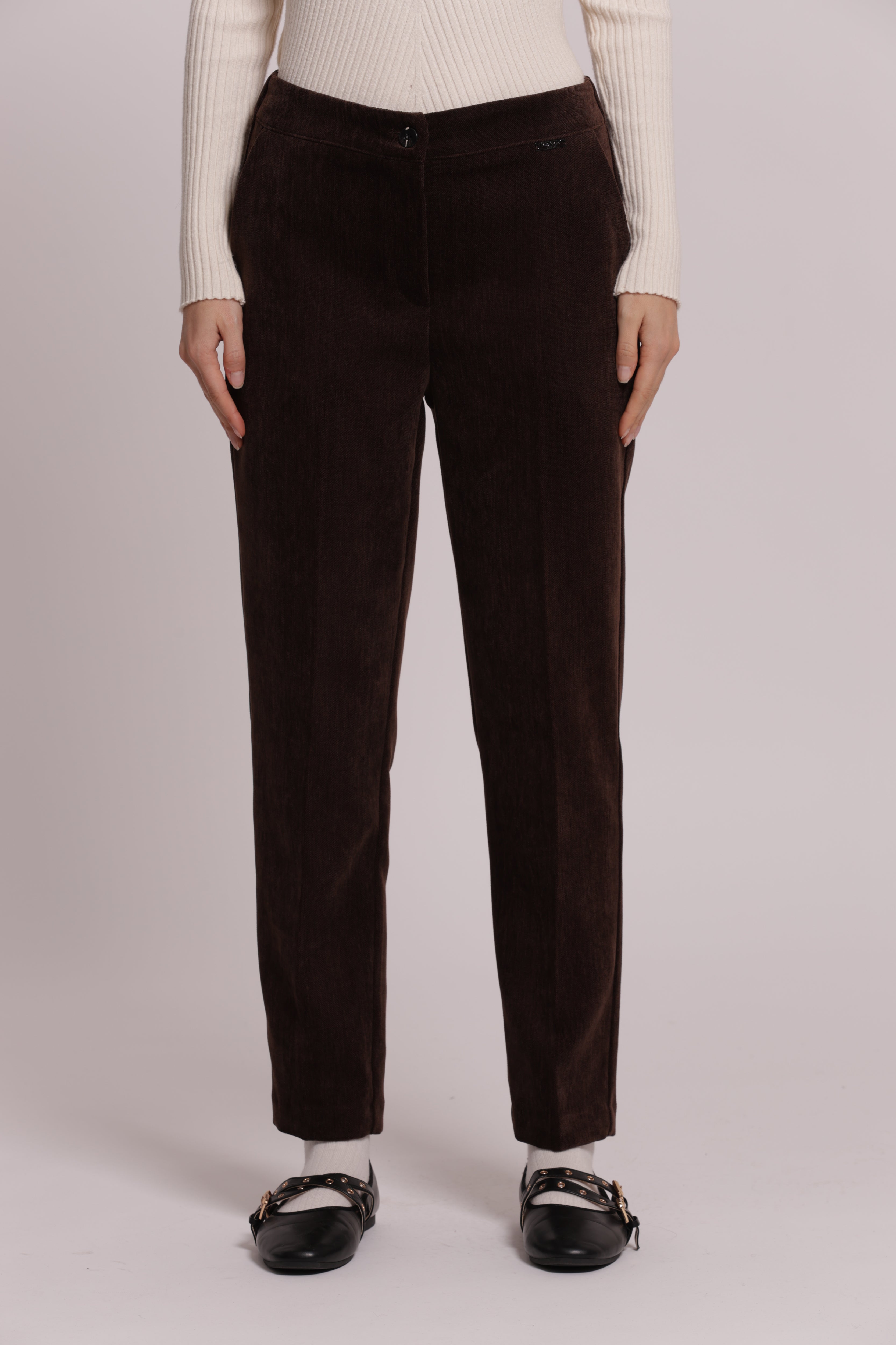 Mimi Mua Pantalone sigaretta in velluto senape