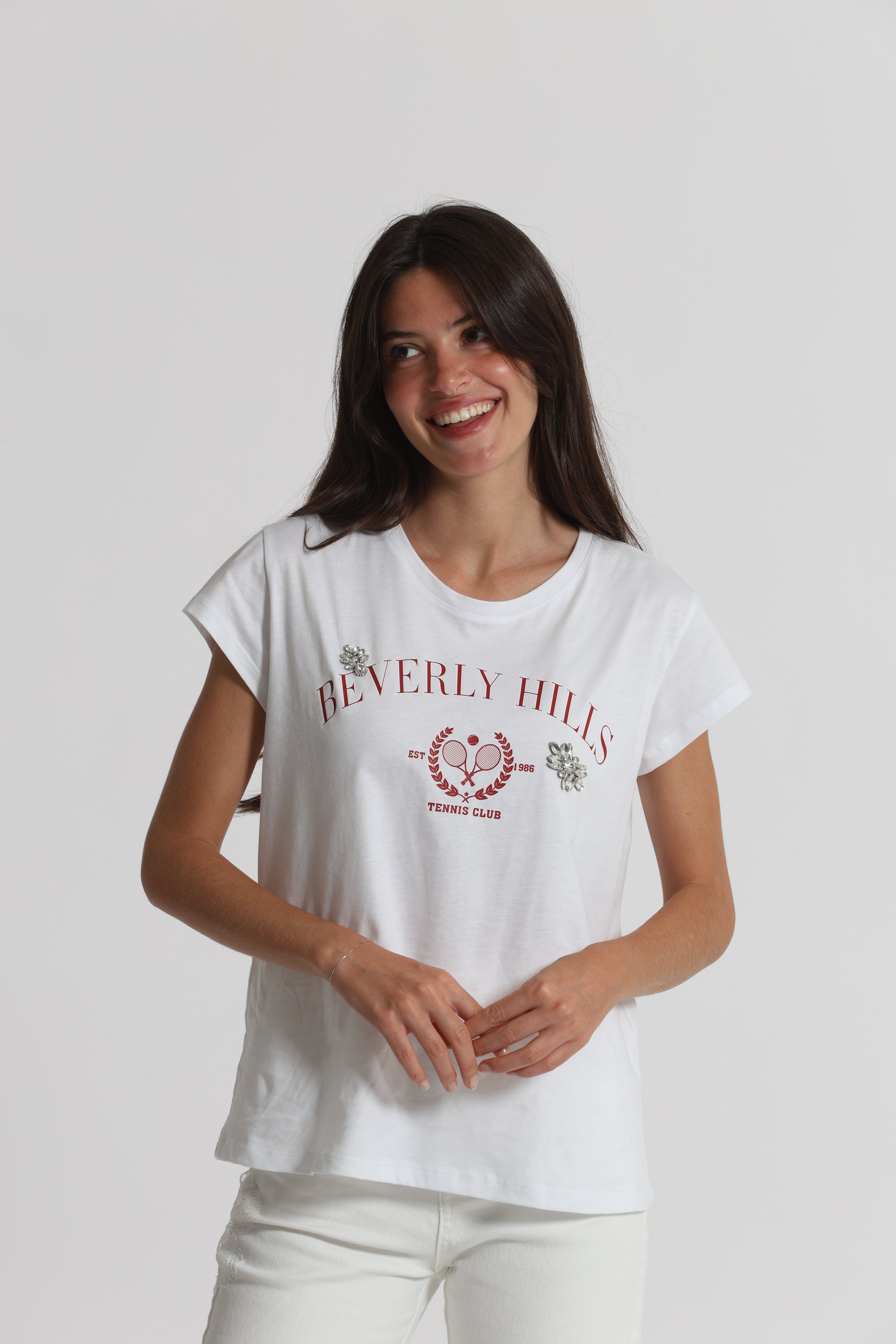 Mimi Mua T-shirt Beverly Hills Strass Cotone