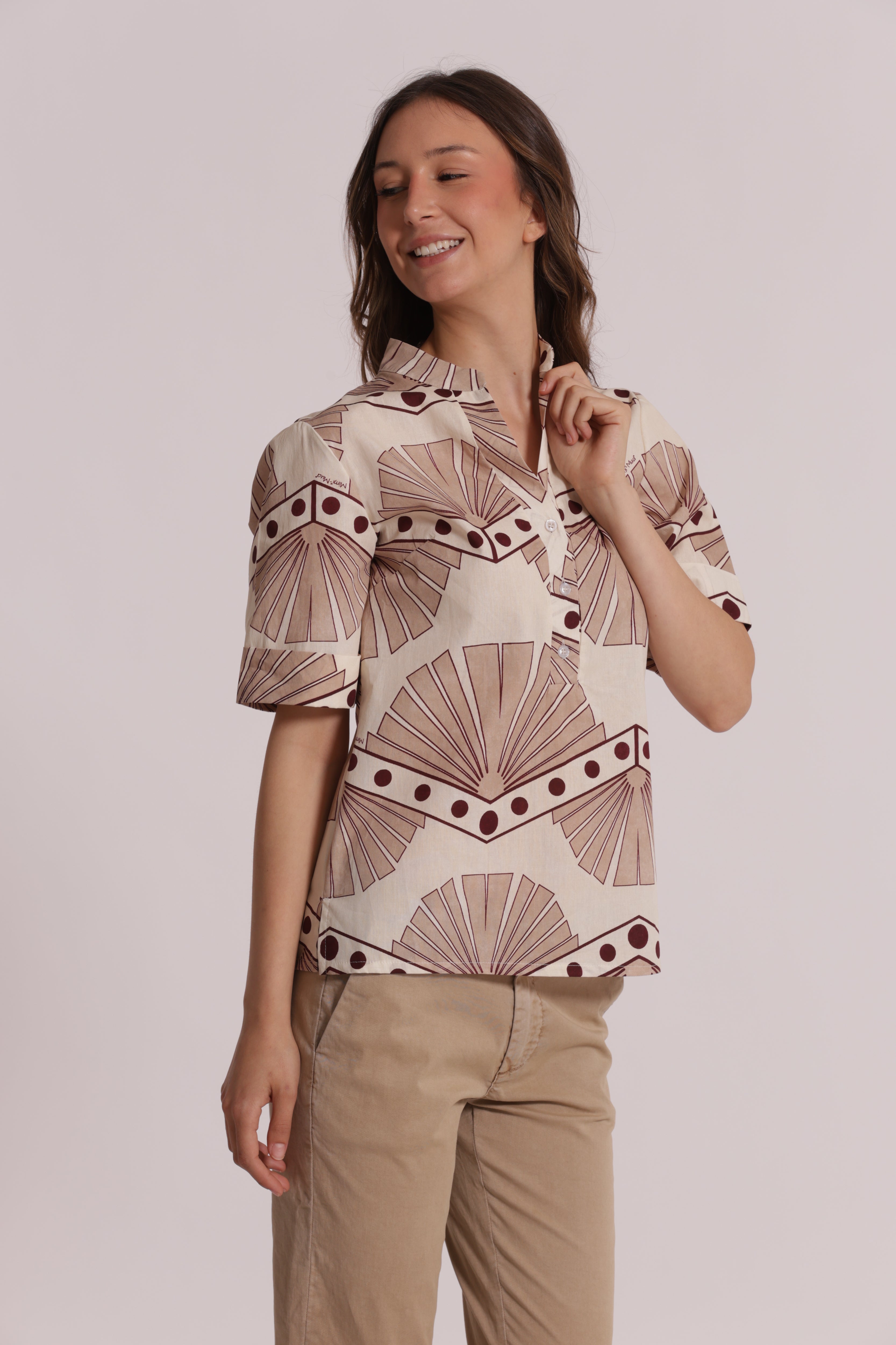 Mimi Mua A Maniche Corte in Fantasia Blusa Panna Cotone