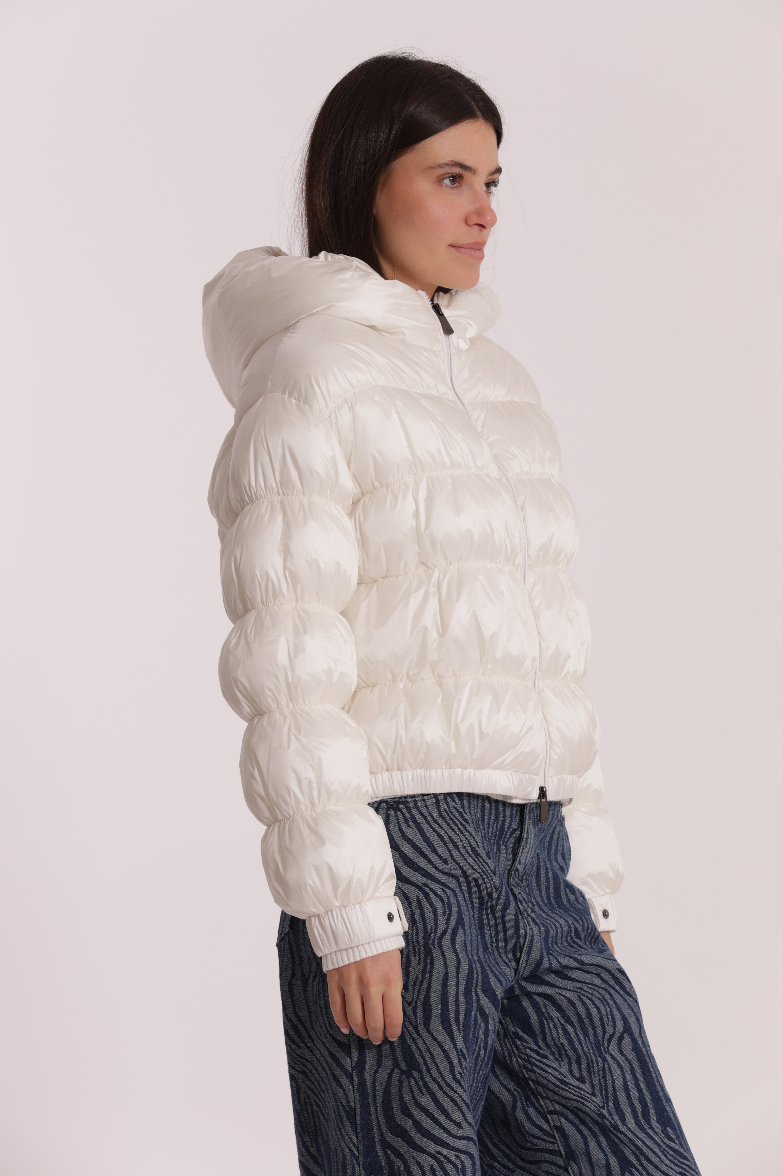 Mimi Mua Piumino Corto Bomber con Cappuccio Nero