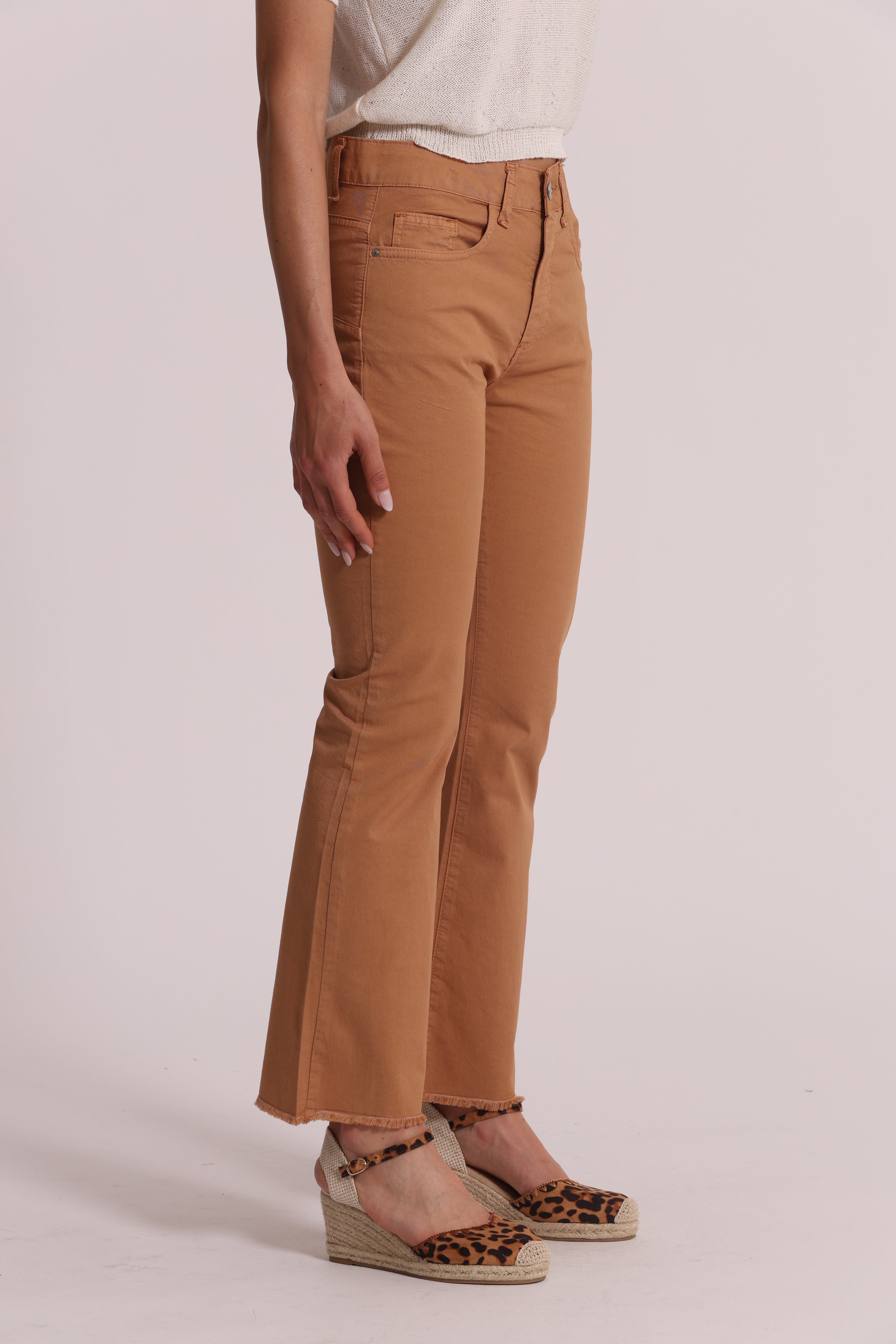 Mimi Mua Pantalone Cropped Flare Bengalina Burro elasticizzato