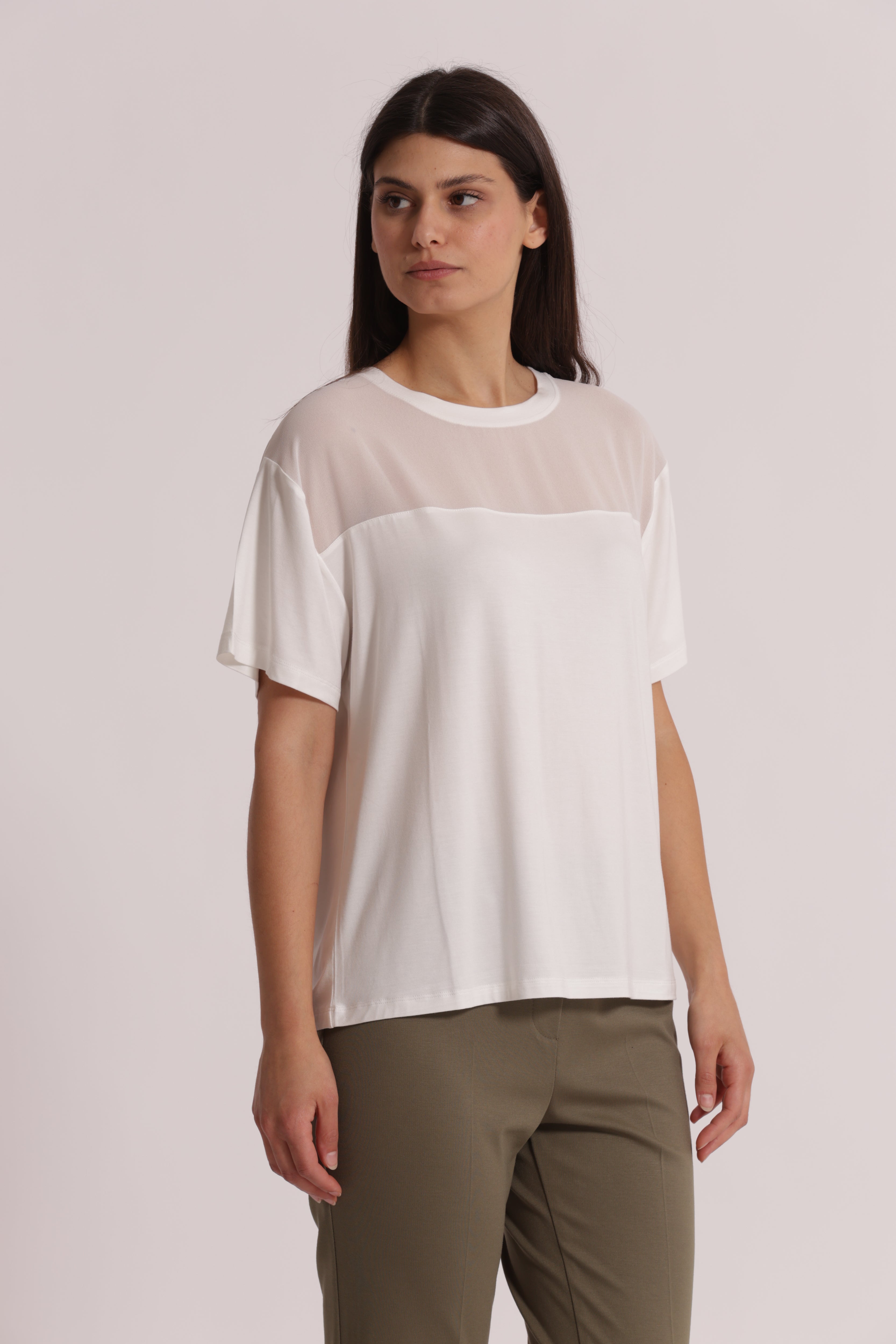 Mimi Mua T-Shirt Scollo Tondo Georgette Nero