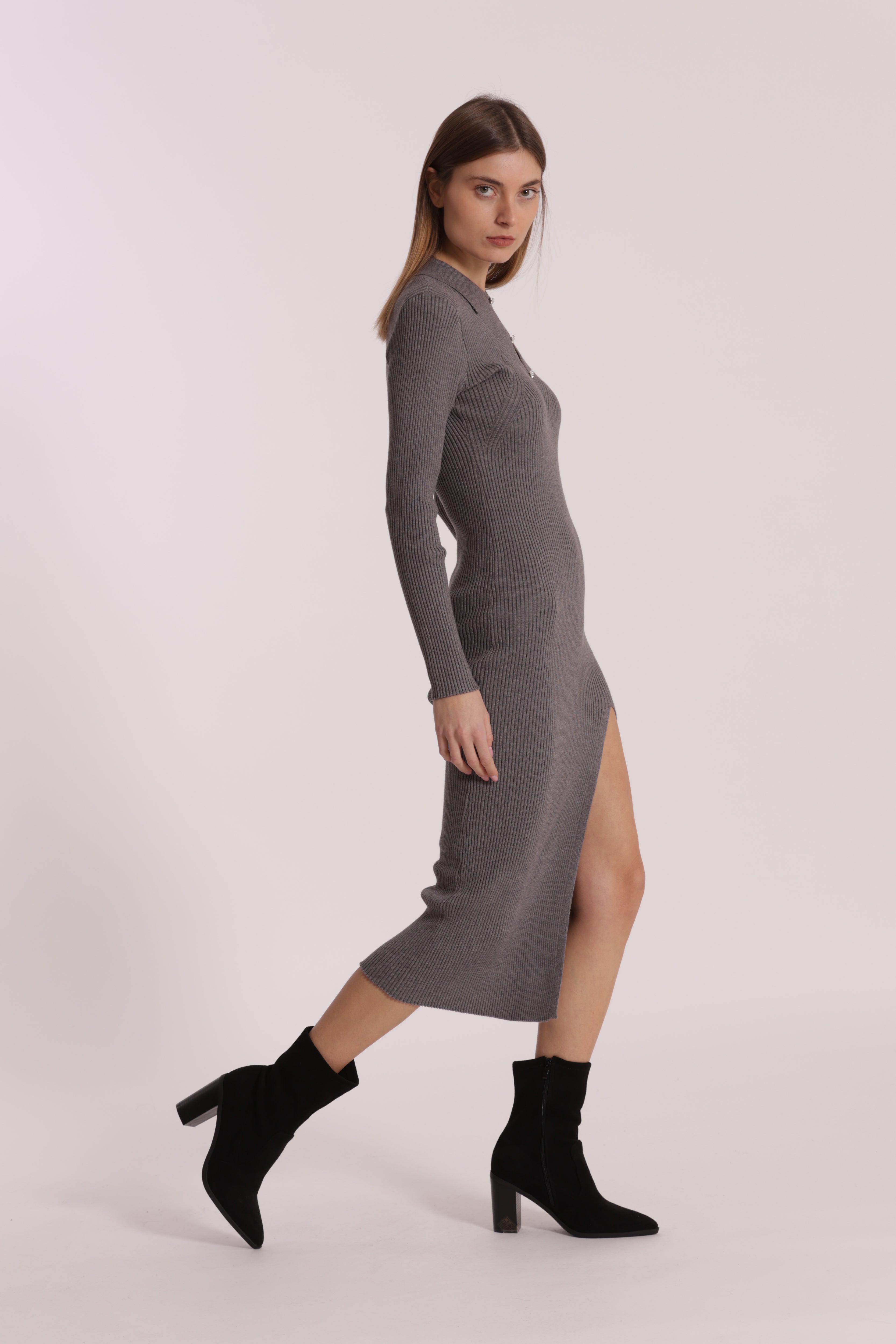 Mimi Mua Abito Maglia Polo Cut Out Nero Elasticizzato