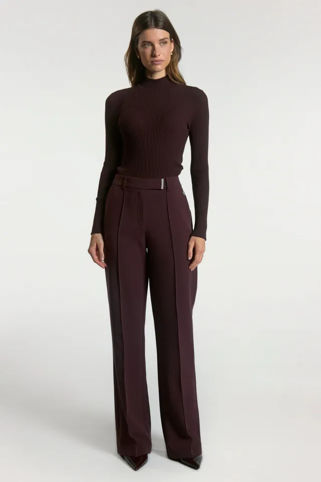 Aaiko Chantalle pantaloni bordeaux gamba larga piega