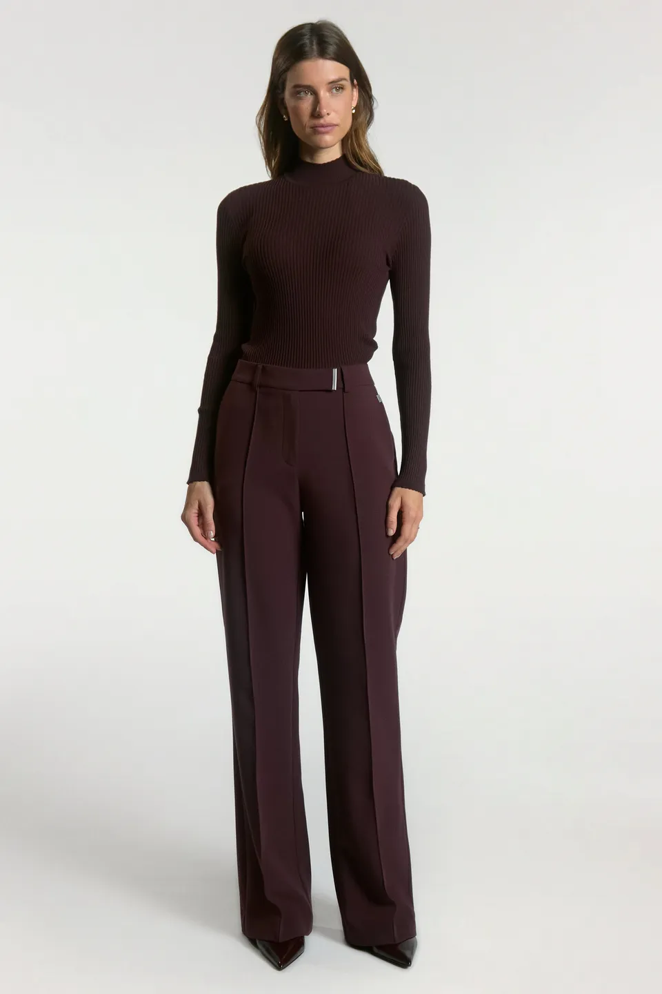 Aaiko Chantalle pantaloni bordeaux gamba larga piega