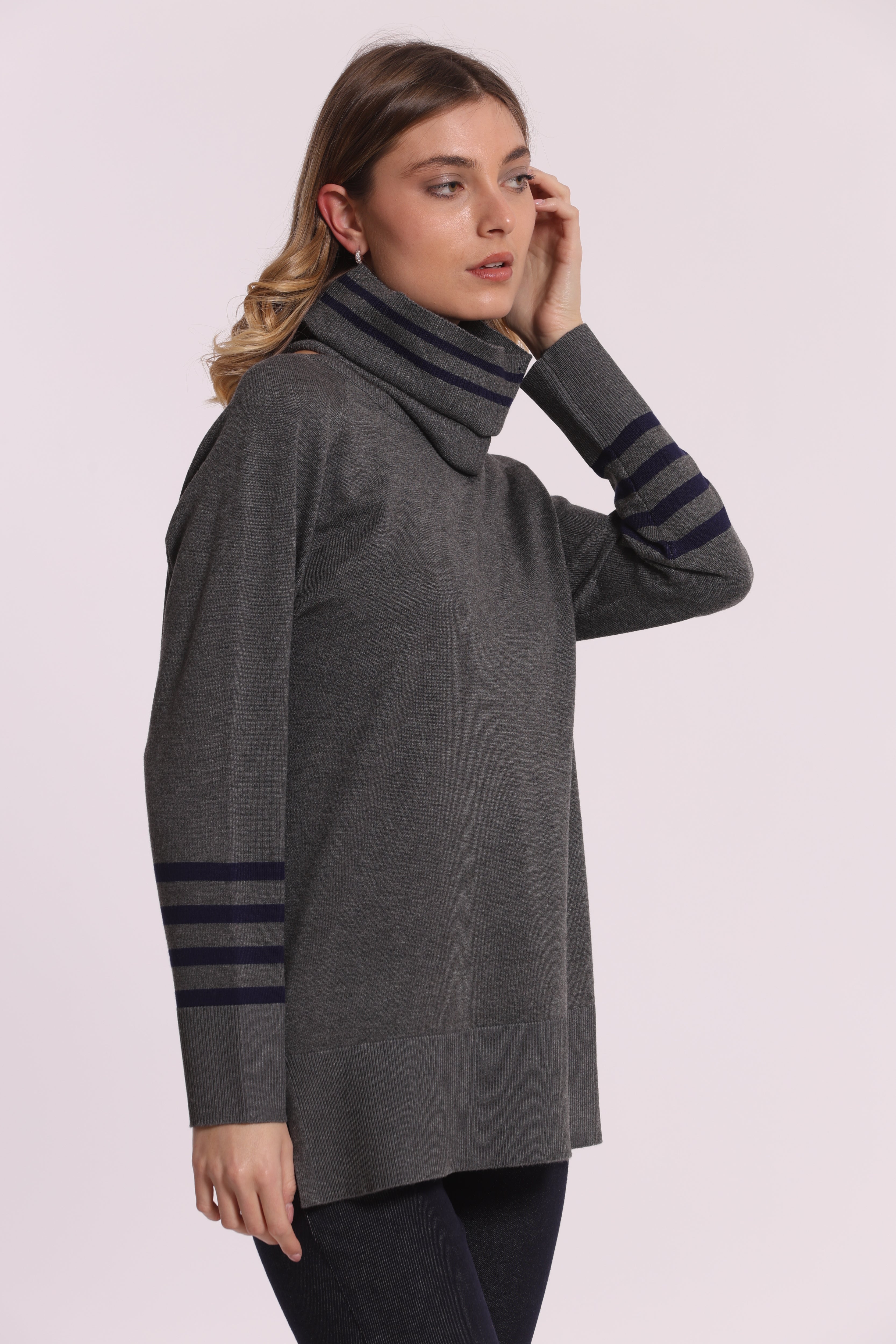 Mimi Mua Maglia Righe Collo Removibile Maglia Nero