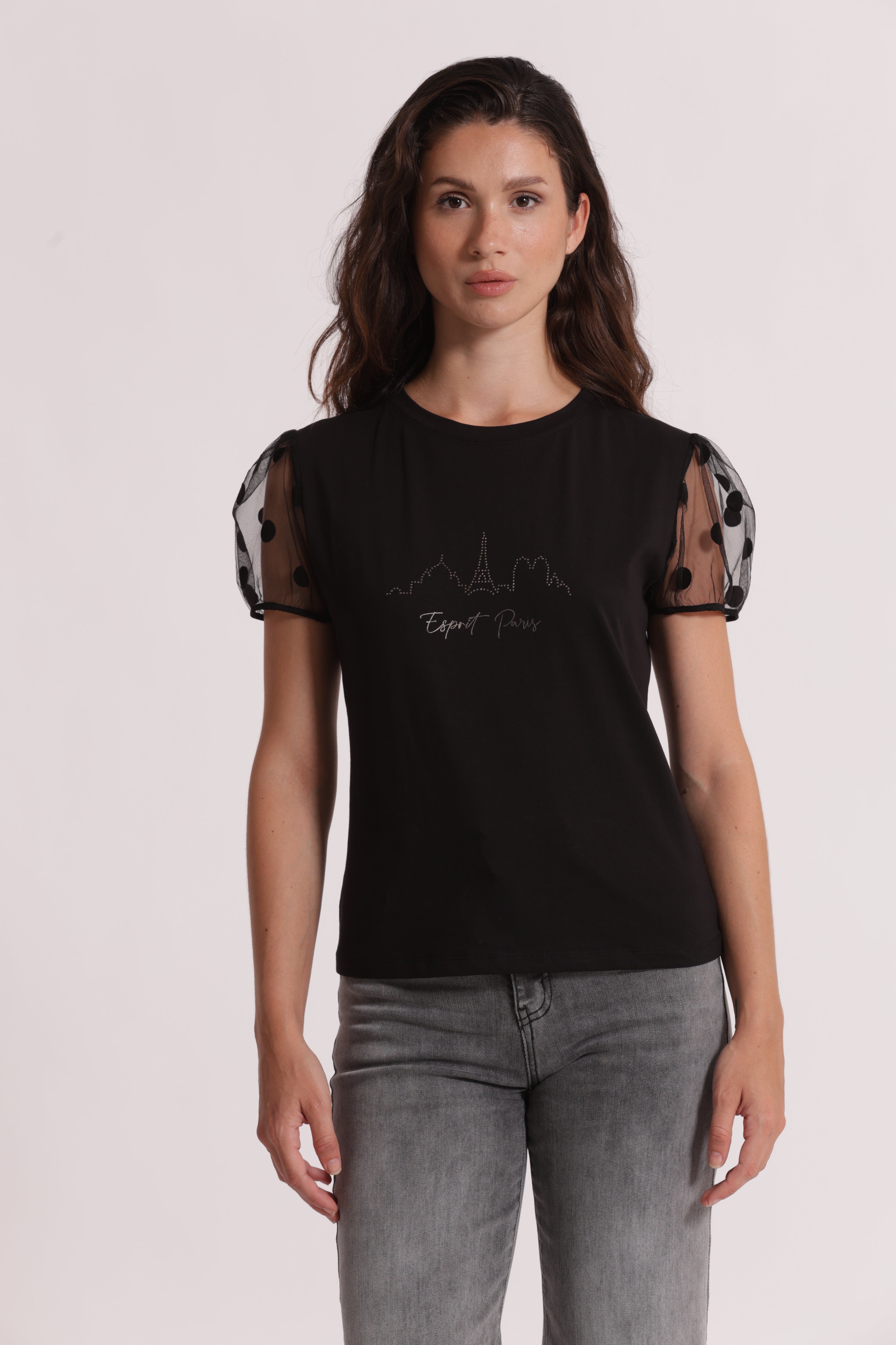 Mimi Mua Esprit Paris T-Shirt Bianco Maniche Pois