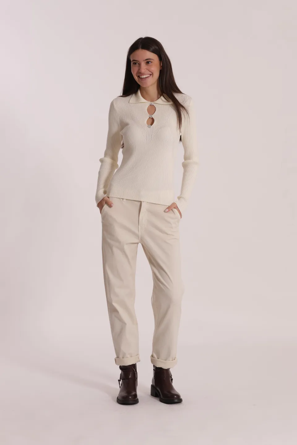 Mimi Mua Pantalone Chinos Gabardina Burro cotone
