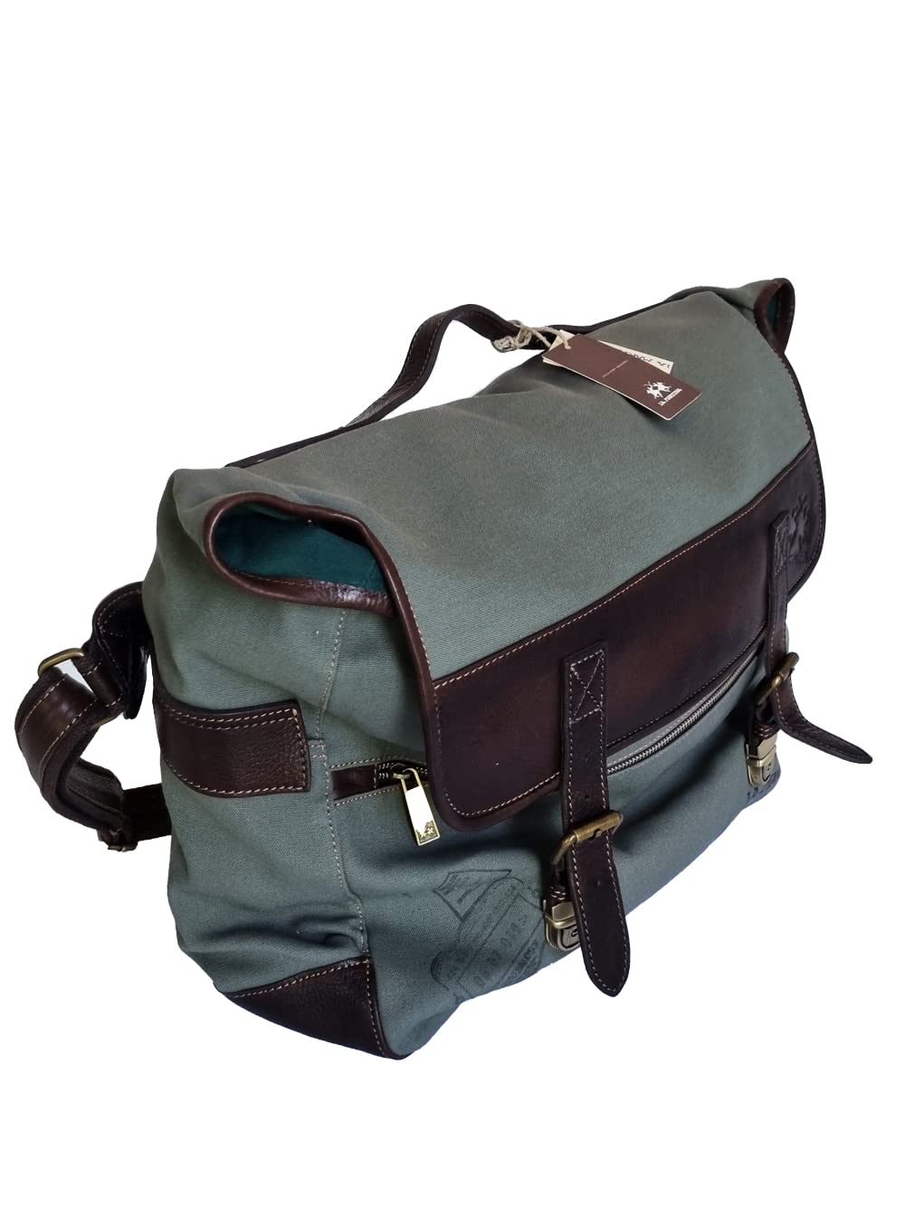 La Martina 001.013 borsone viaggio marrone scuro cotone pelle