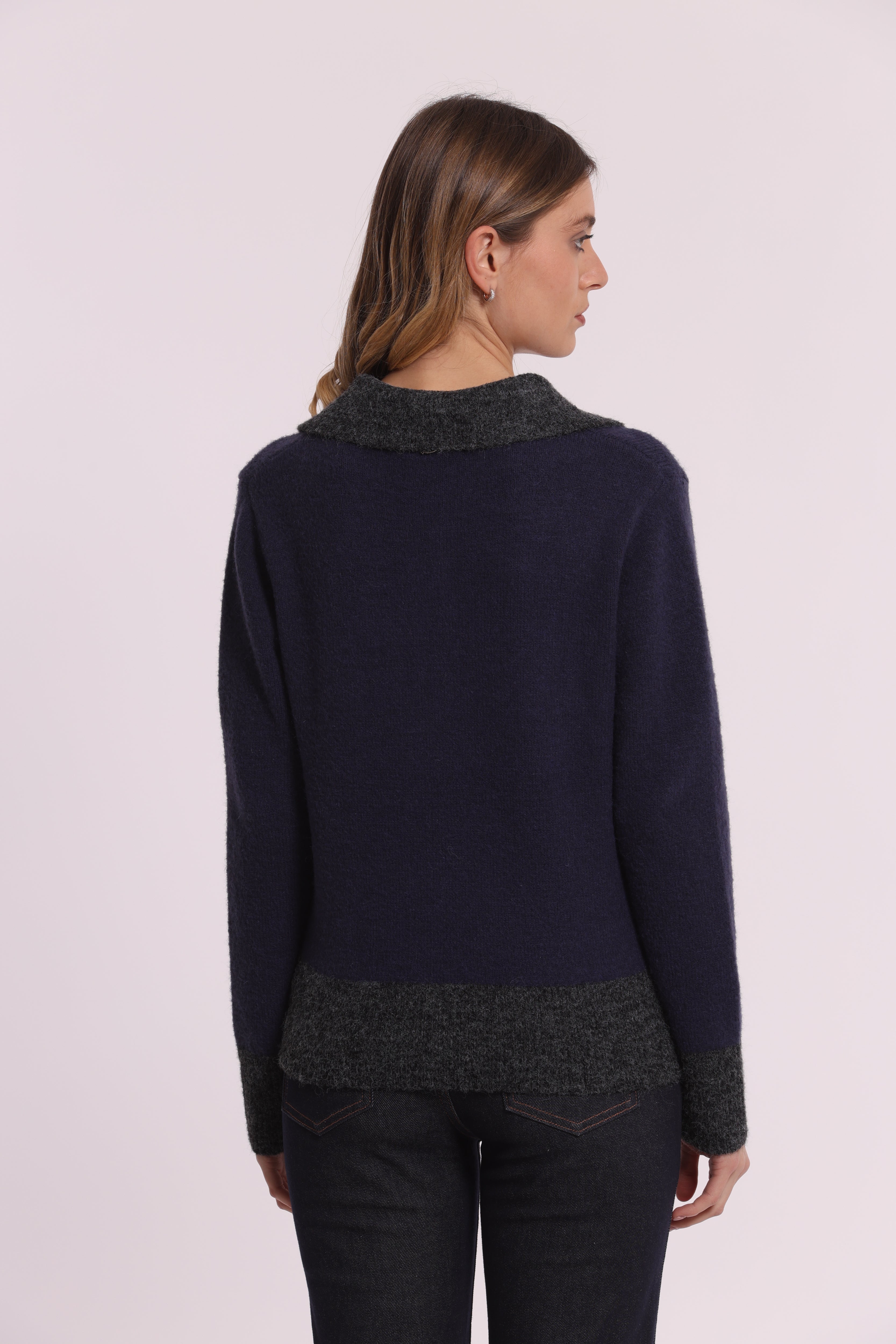 Mimi Mua maglia bicolor con zip blu calda