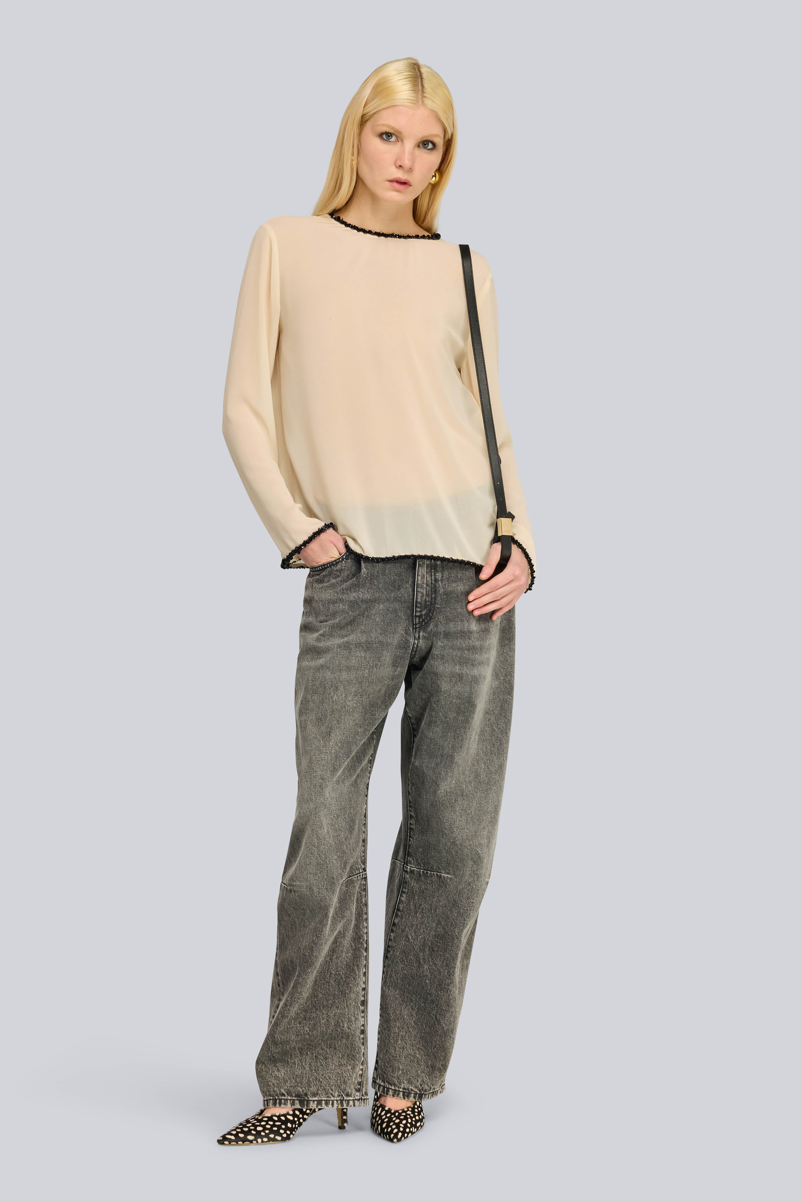 Semicouture Florinda blusa georgette sand ricamata
