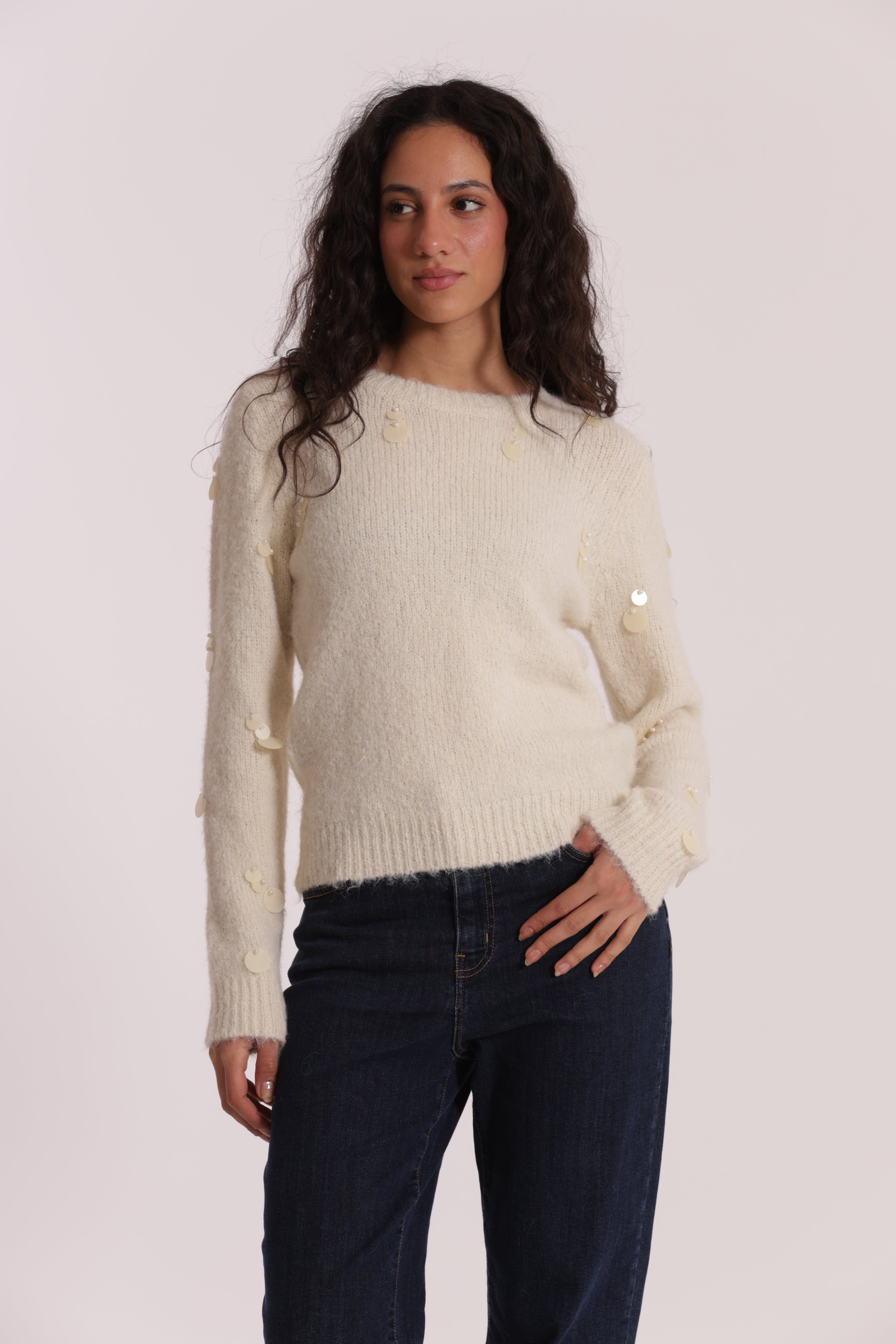 Mimi Mua Paillettes su Maniche maglia nero con lana
