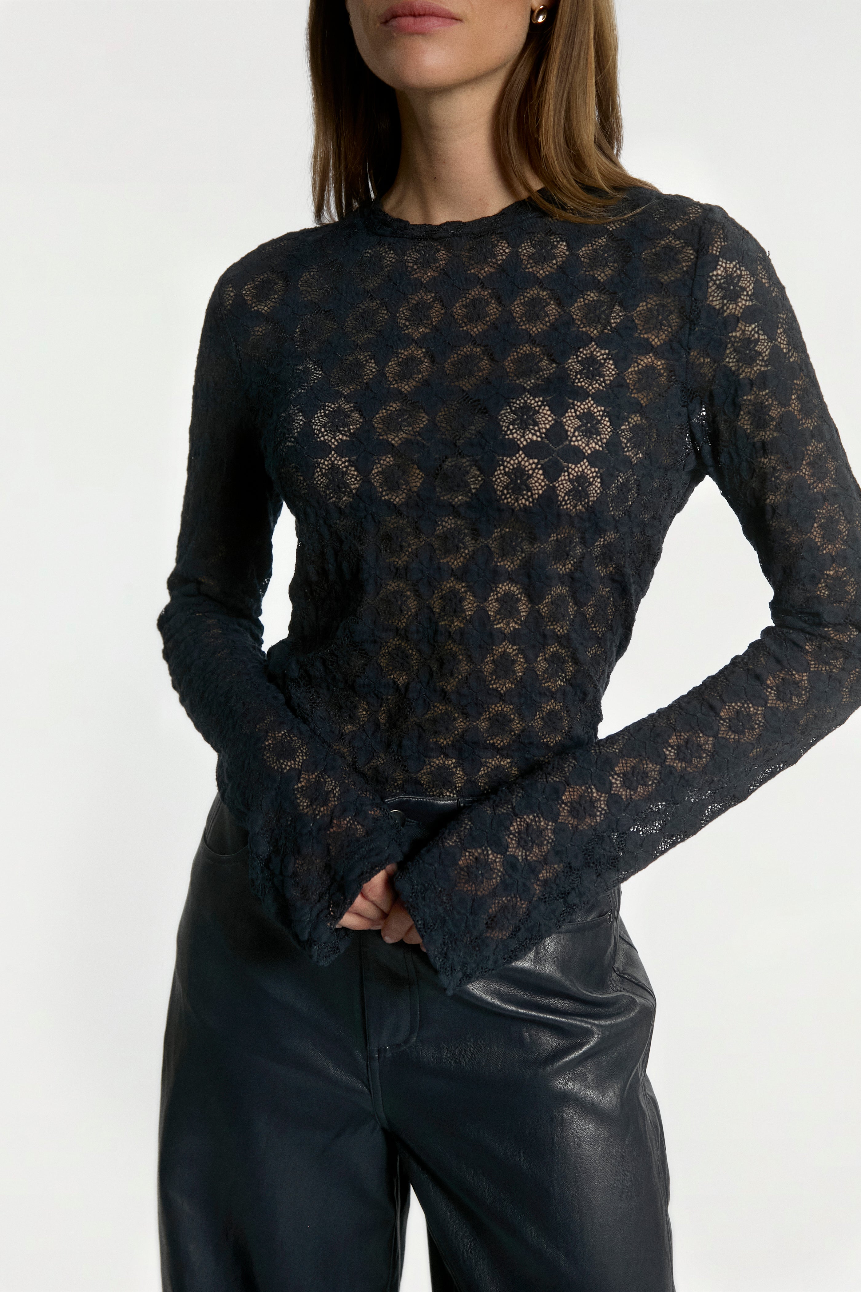 Aaiko Mason top blu pizzo floreale