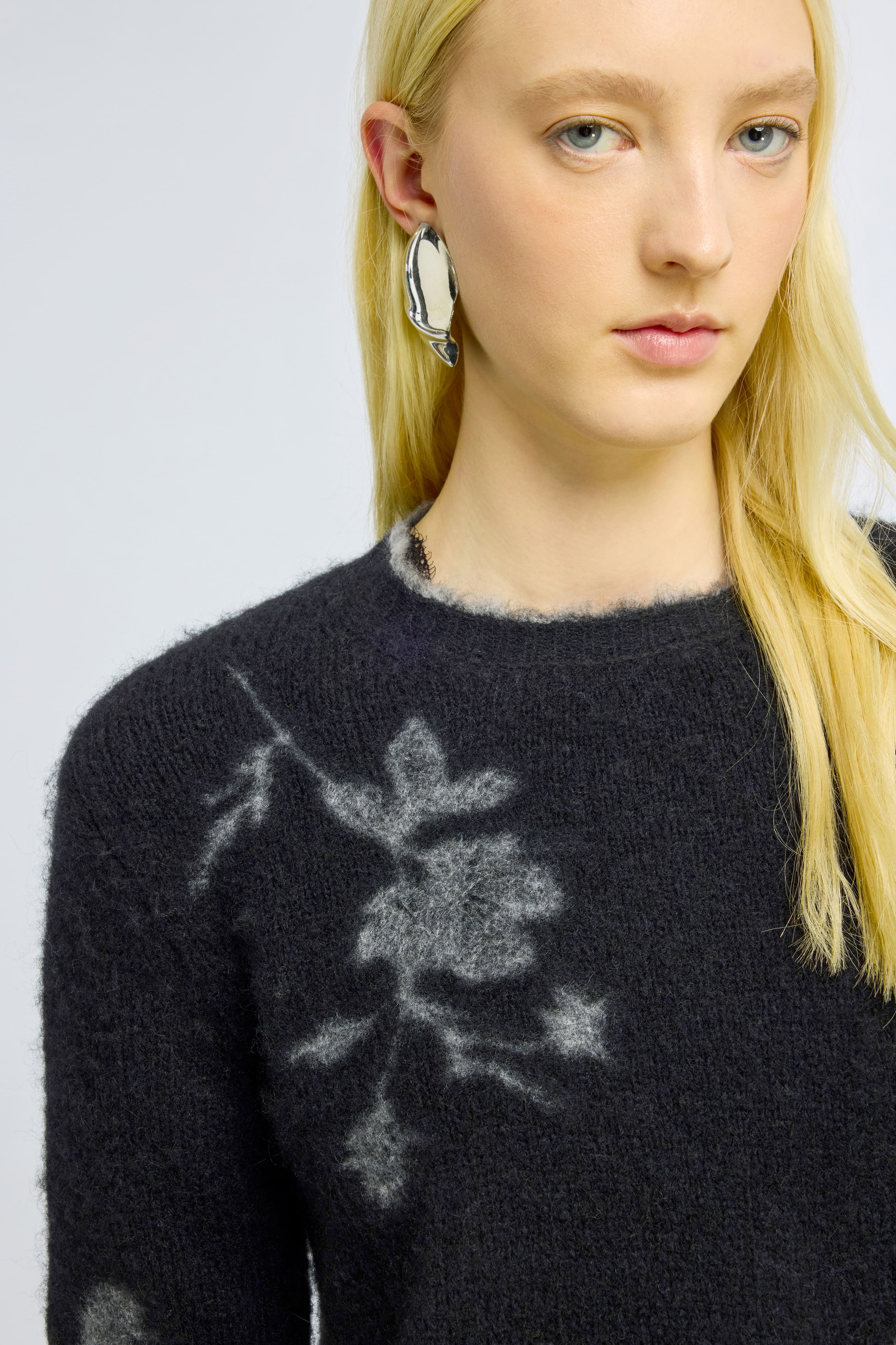 Semicouture Elisa Maglia Jacquard Nero Fiore Grigio Floreale