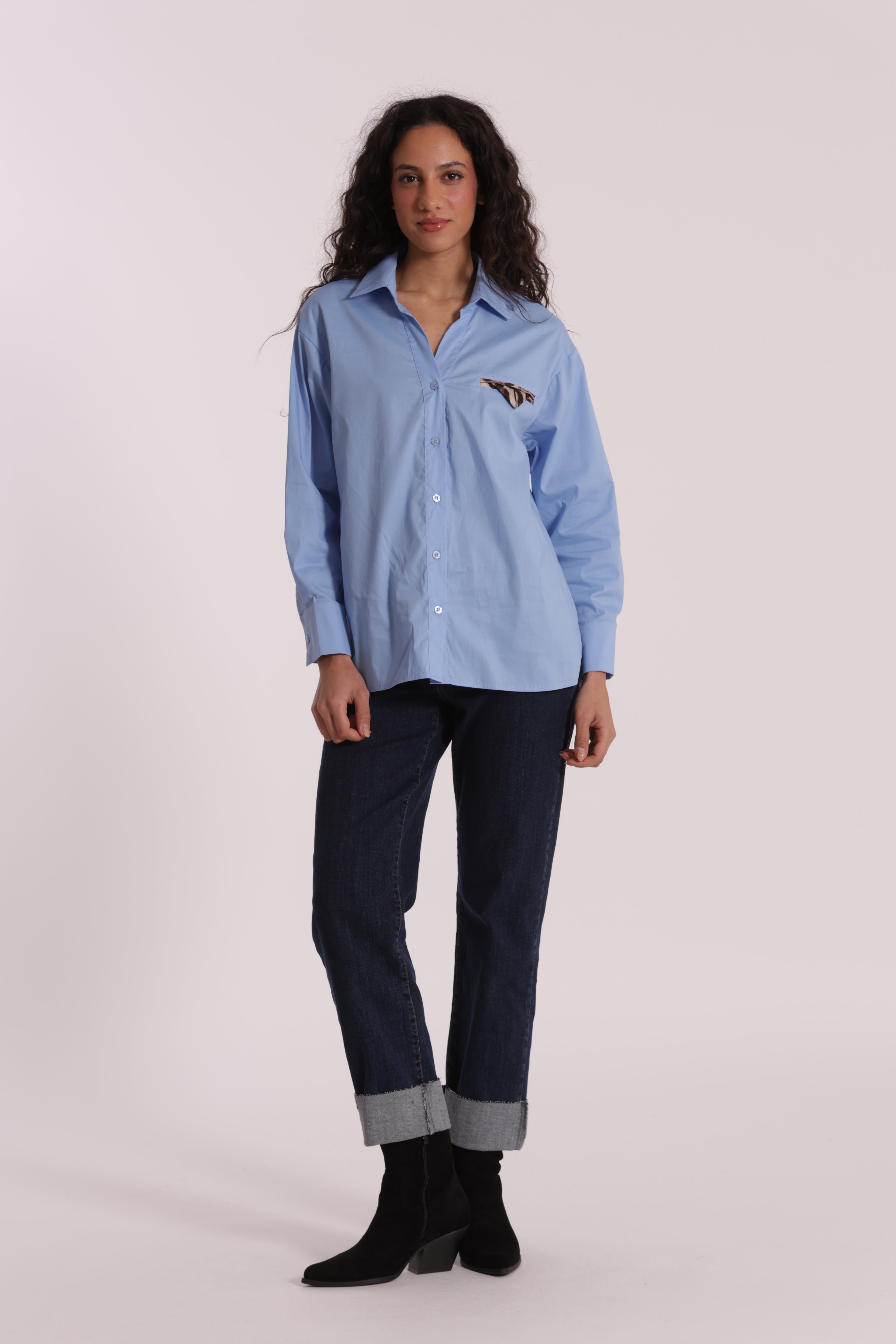 Mimi Mua jeans cropped con rivolto blu scuro cotone