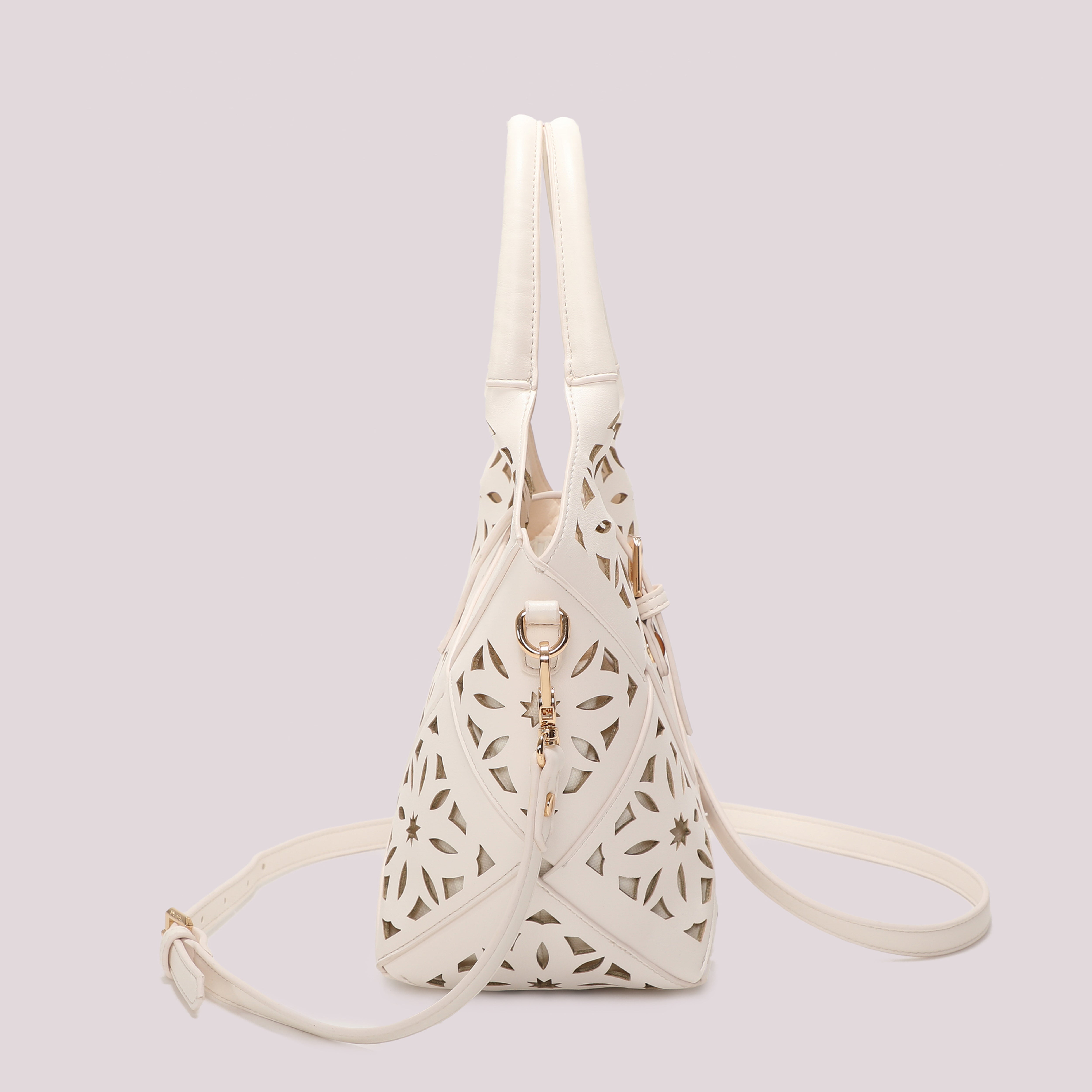 Mimi Mua Tracolla Motivo Traforato Borsa Bianca 26 cm