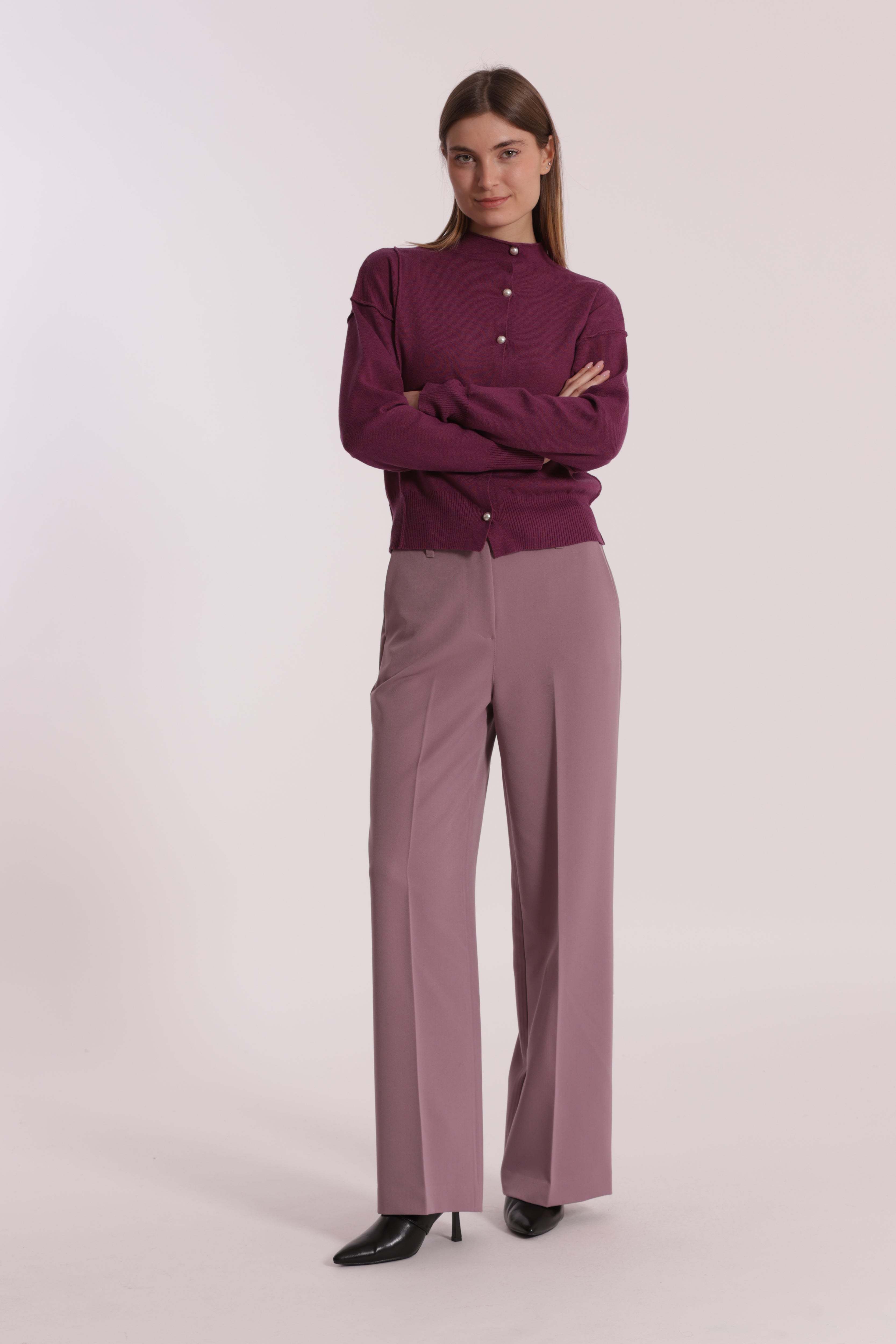 Mimi Mua Pantalone Palazzo Elastico Dietro Nero Polyviscosa