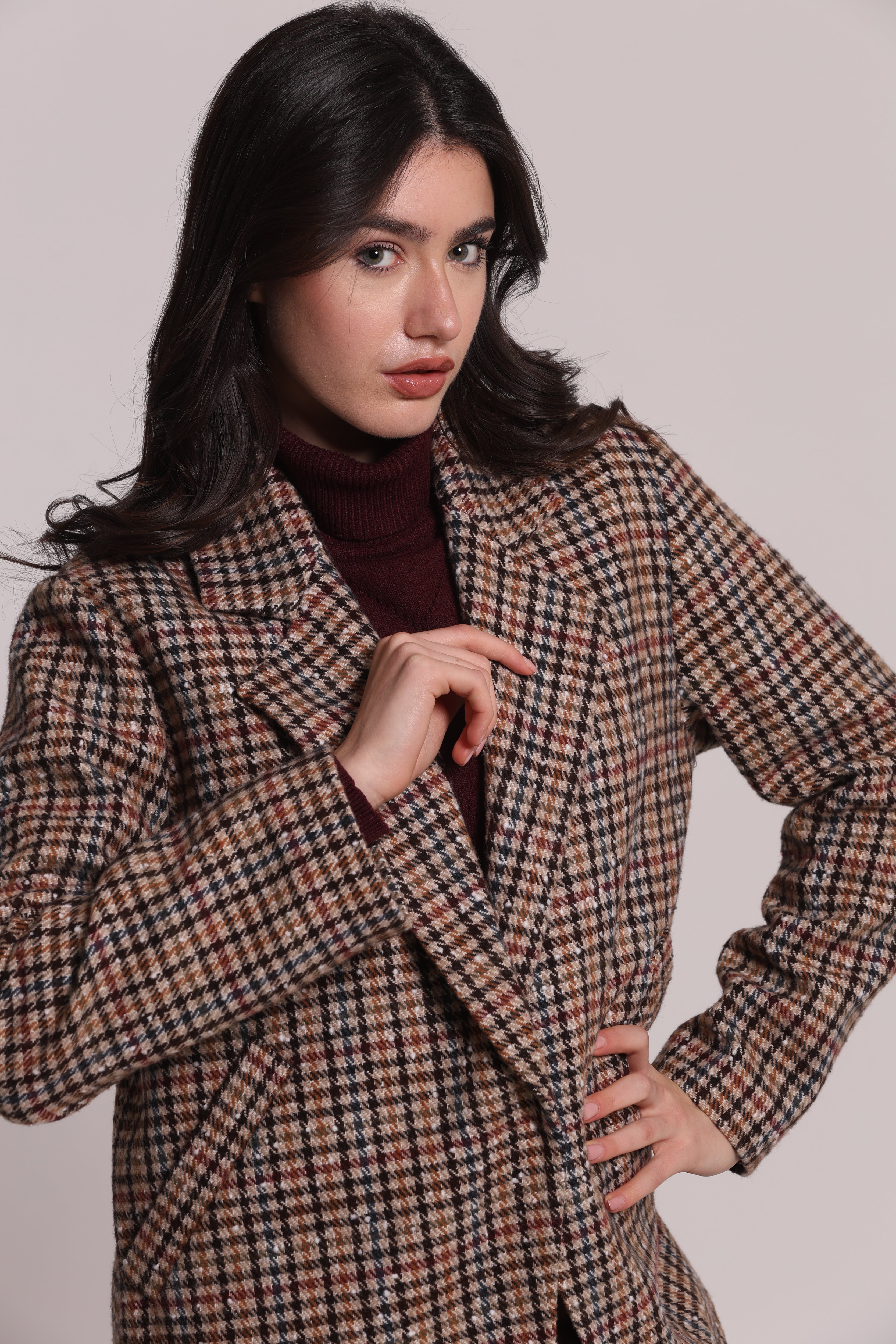 Mimi Mua Giaccone a Quadri cappotto cammello