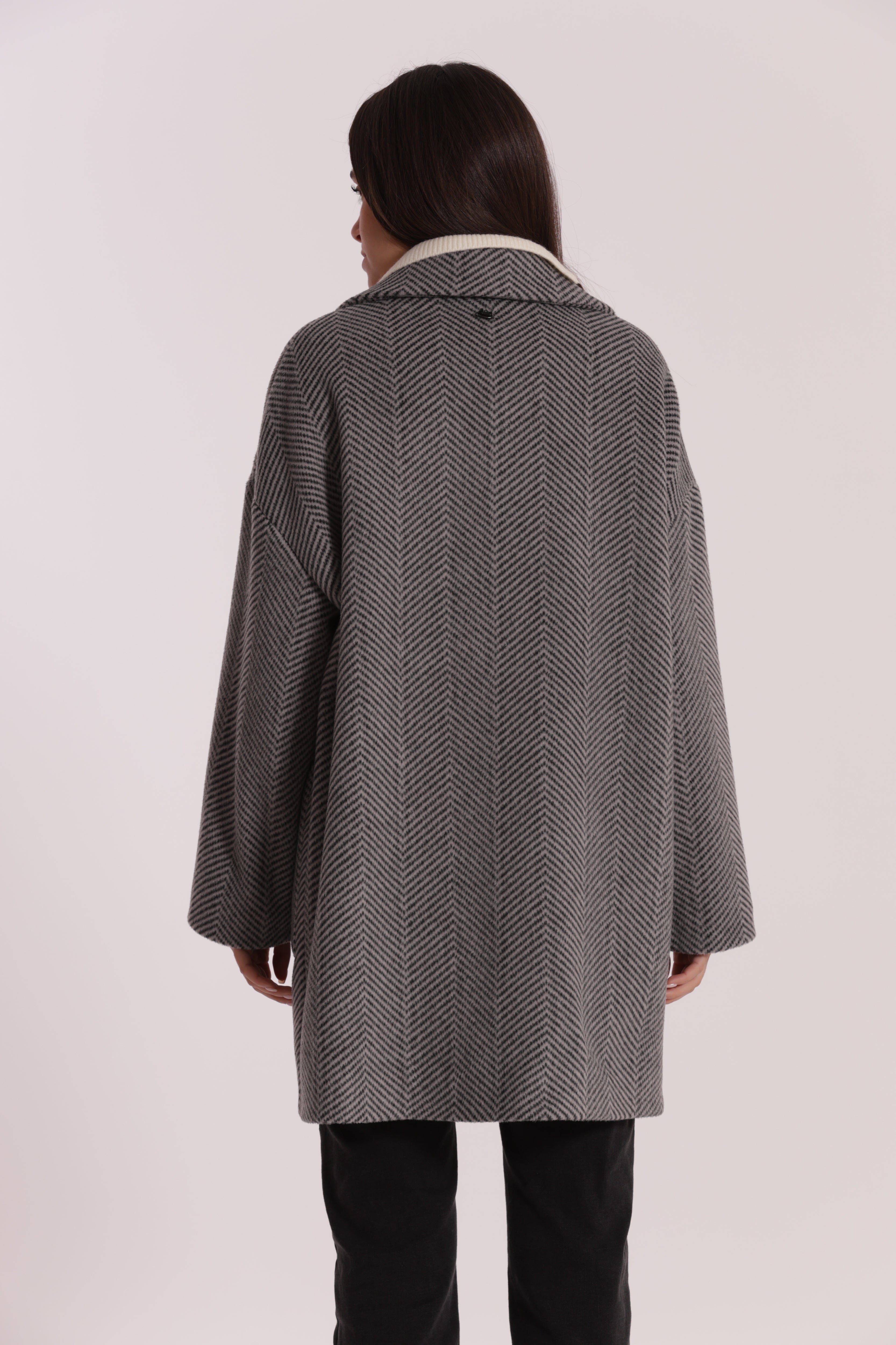Mimi Mua Cappotto Over Spigato Nero Grigio