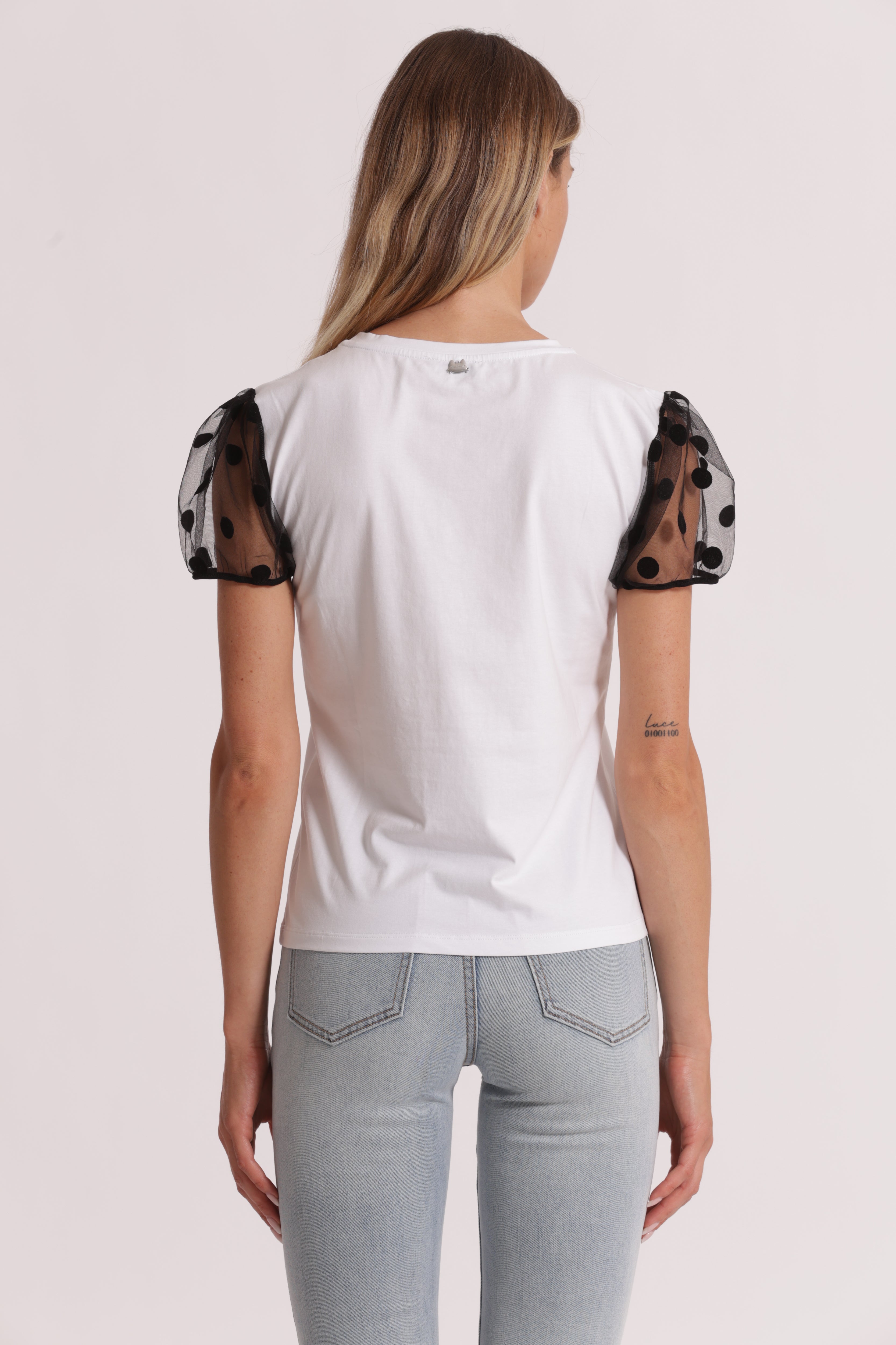 Mimi Mua Esprit Paris T-Shirt Bianco Maniche Pois