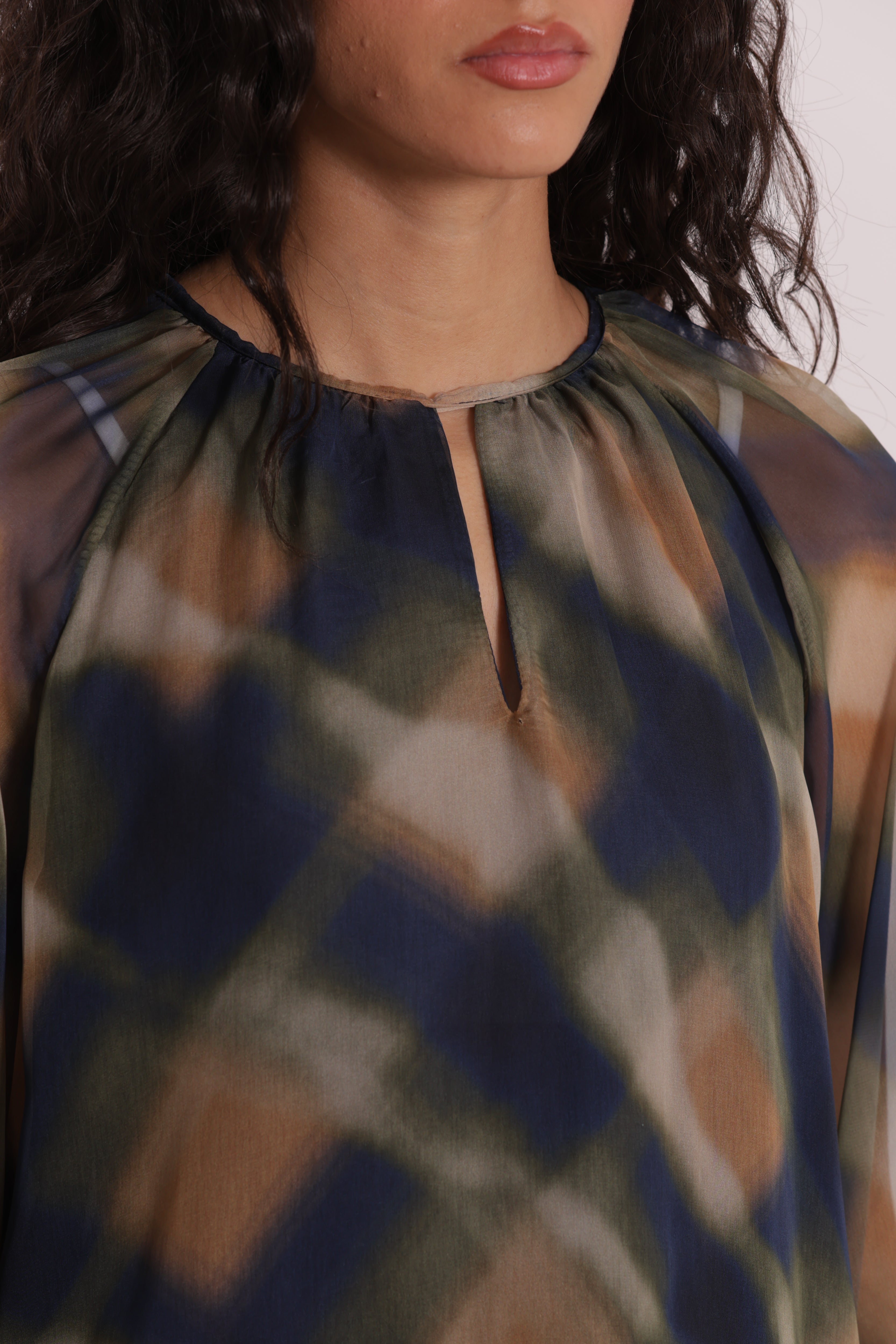 Mimi Mua Blusa Scollo Tondo blusa check blu/cammello