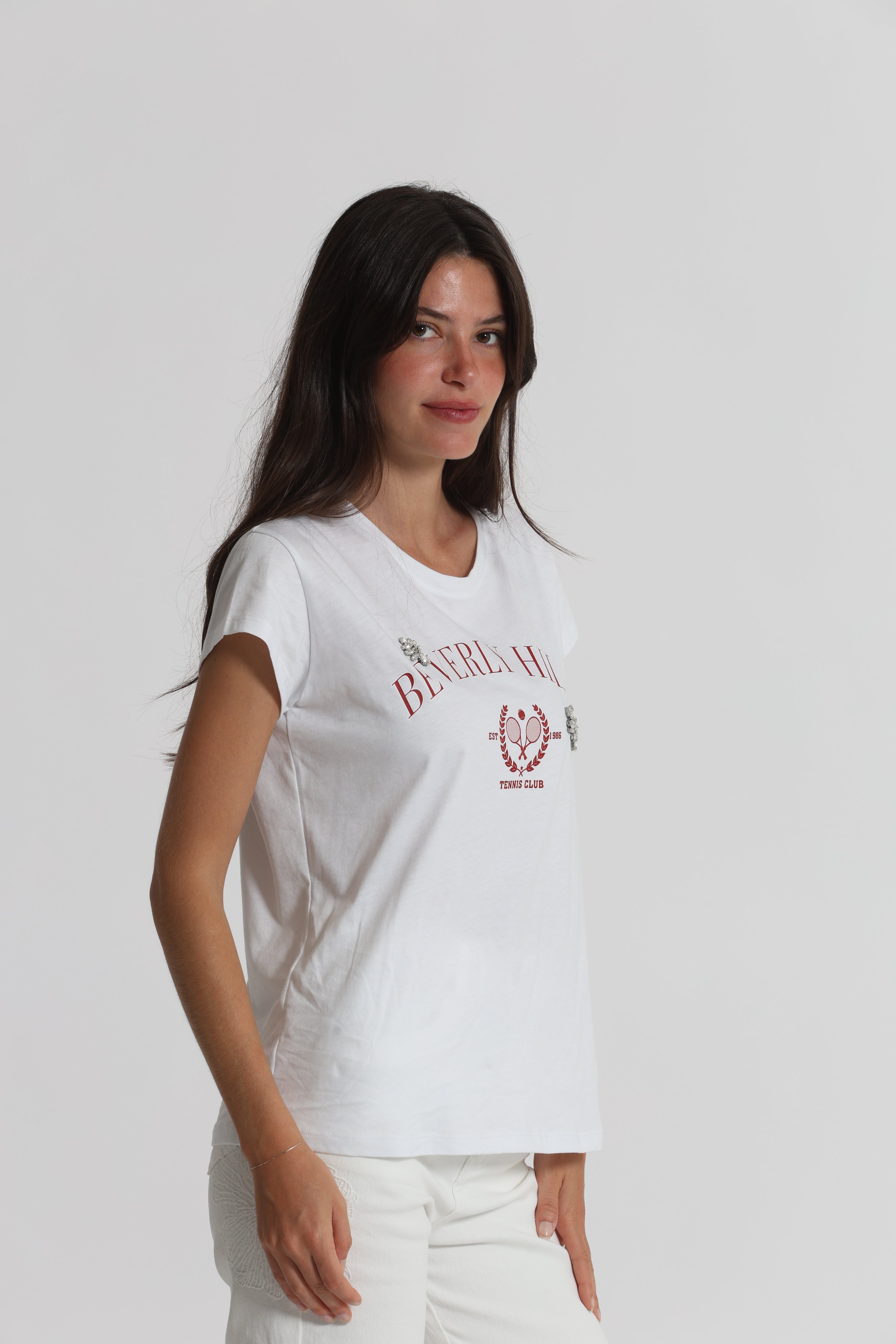 Mimi Mua T-shirt Beverly Hills Strass Cotone
