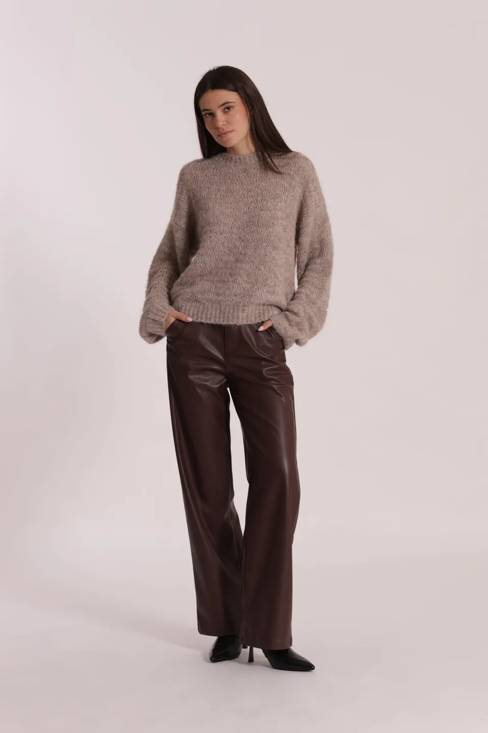 Mimi Mua Jeans Wide Leg Simil Pelle jeans effetto pelle