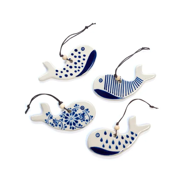 On Earth Balena Twinkle addobbi ceramica blu 4 pz