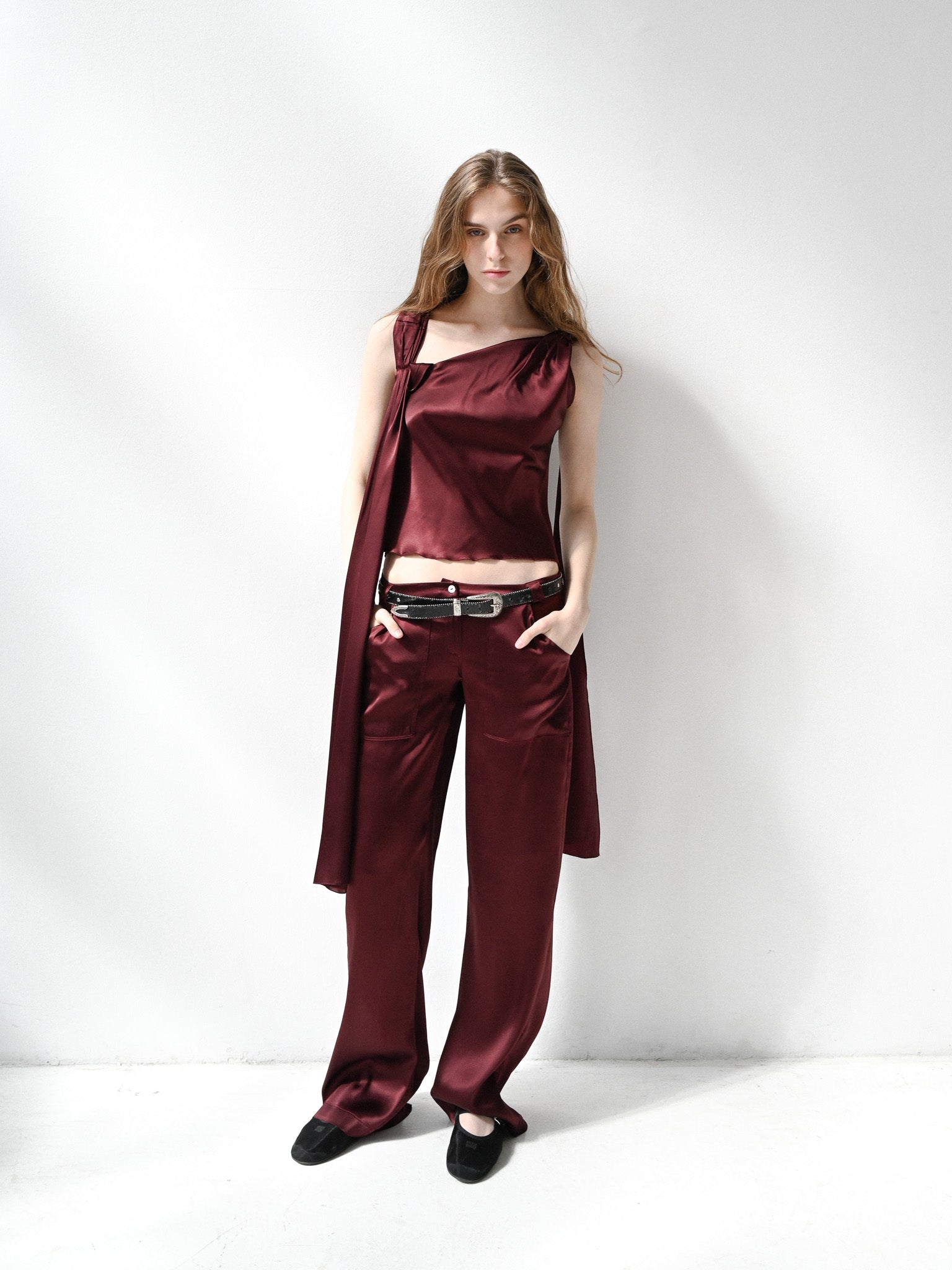 GiglioTigrato Noa IV pantaloni seta bordeaux vita bassa