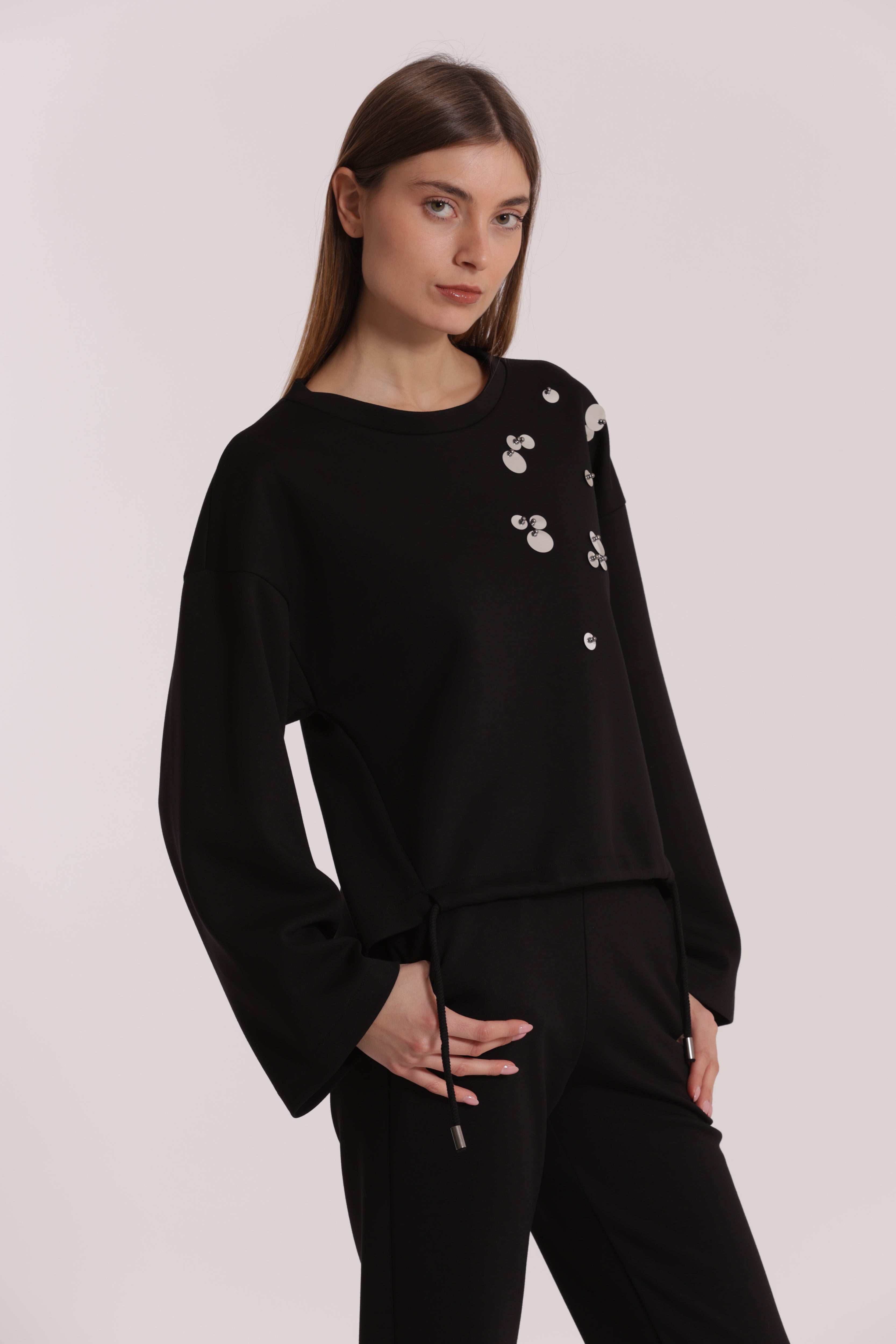 Mimi Mua Felpa Neoprene con Paillettes Nera Lucida
