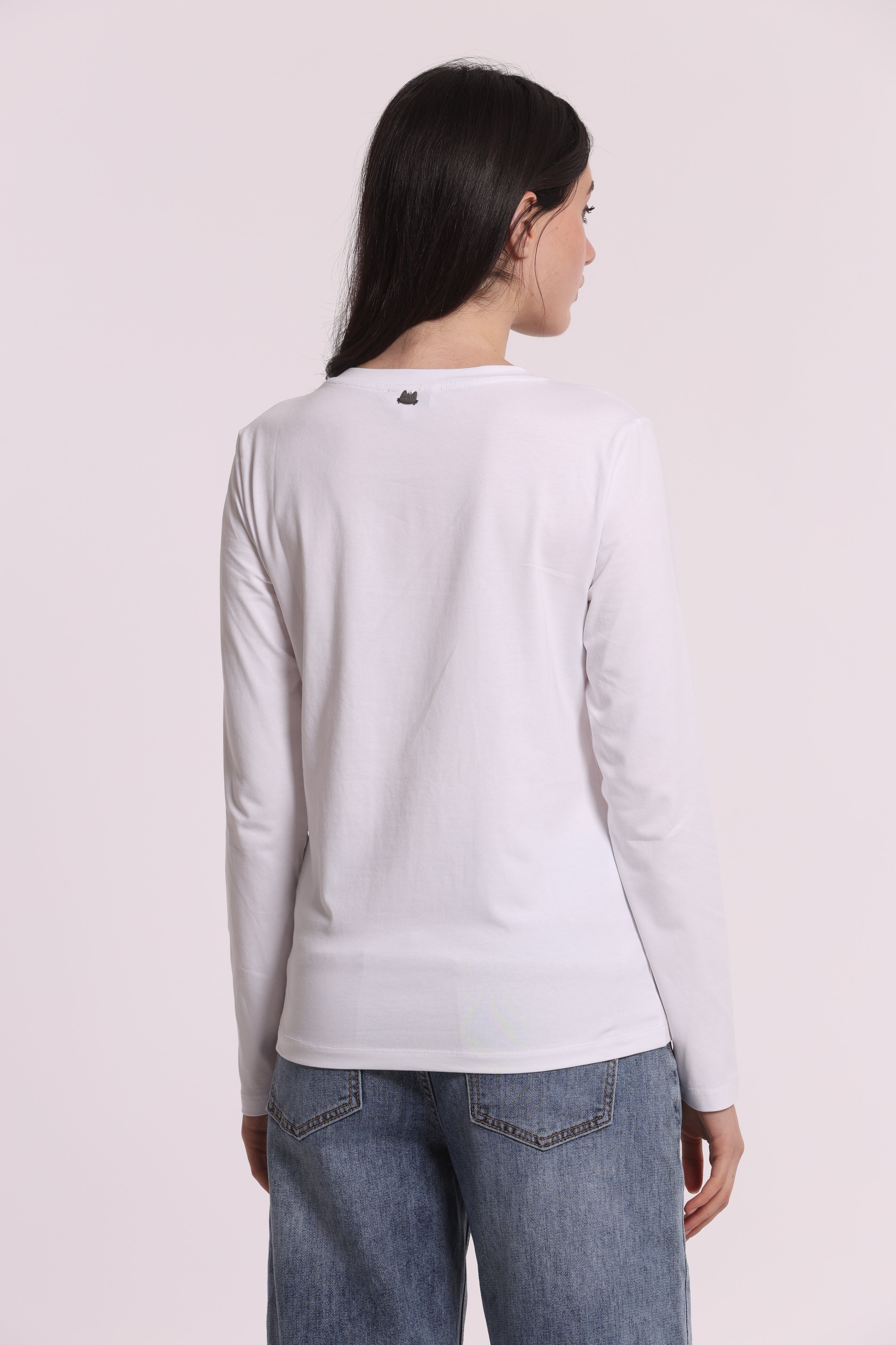 Mimi Mua T-Shirt Maniche Lunghe Gatto Denim Nera Cotone