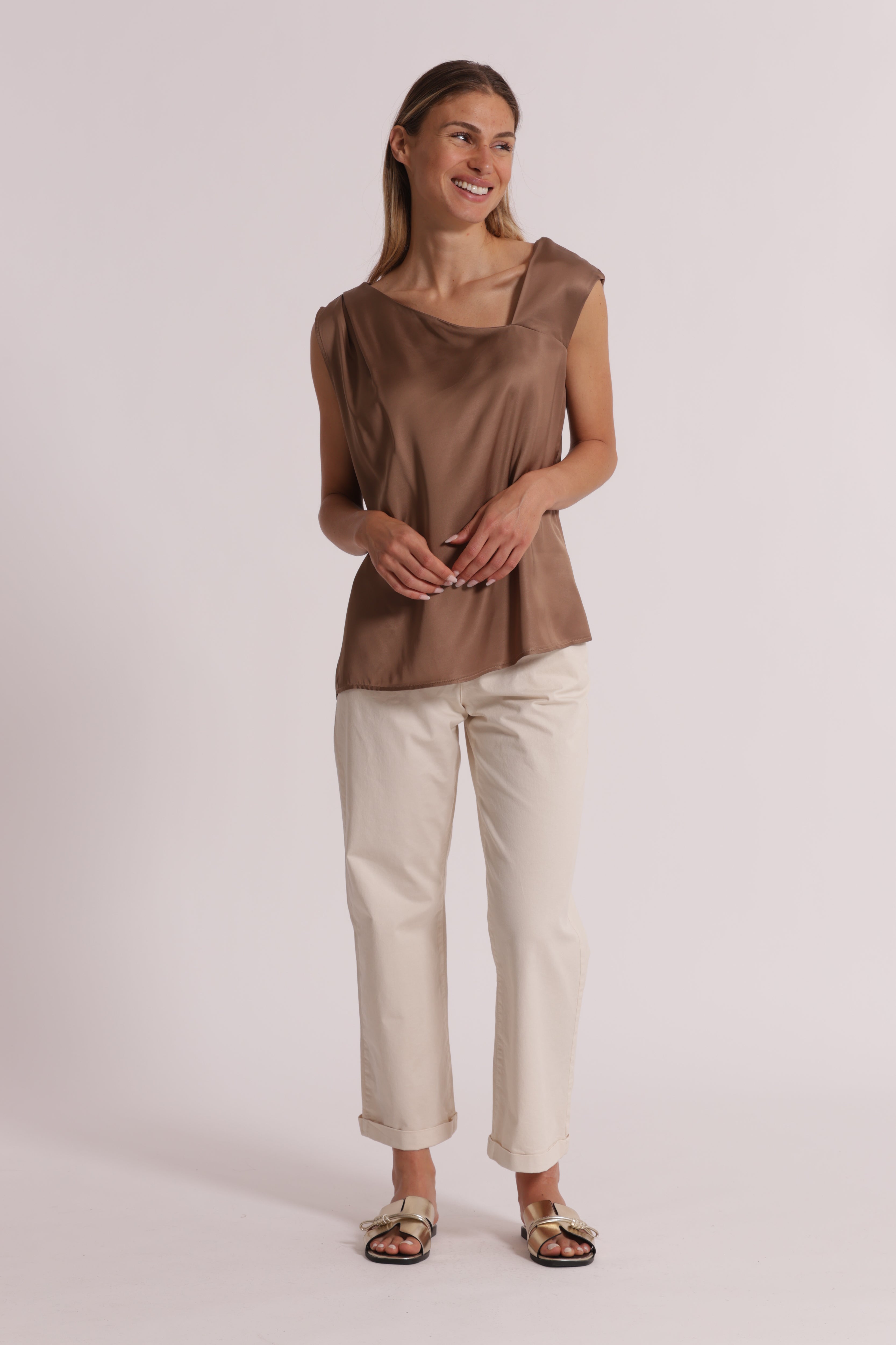 Mimi Mua pantalone wide leg bengalina burro elasticizzato