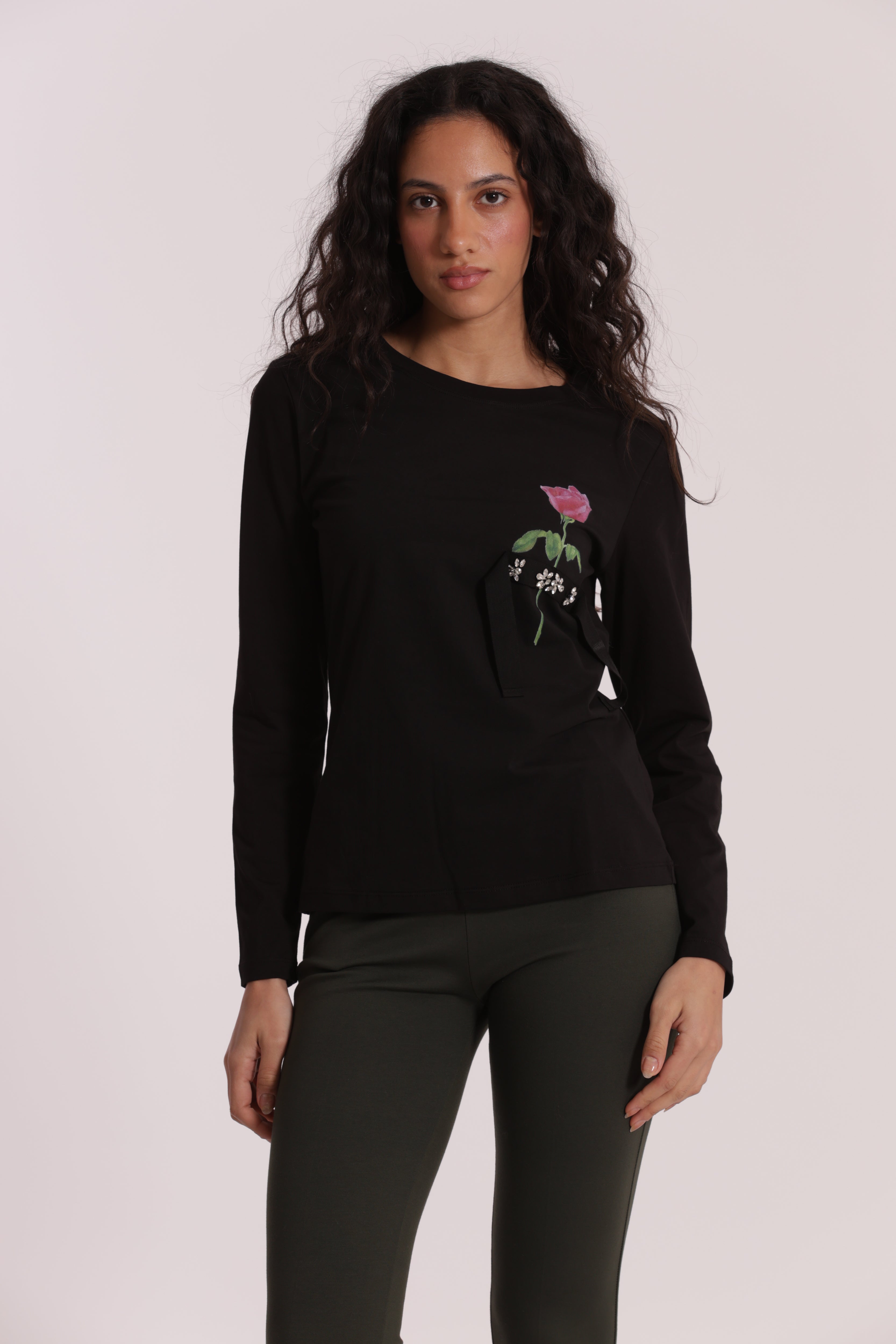 Mimi Mua t-shirt con rosa cotone bianco