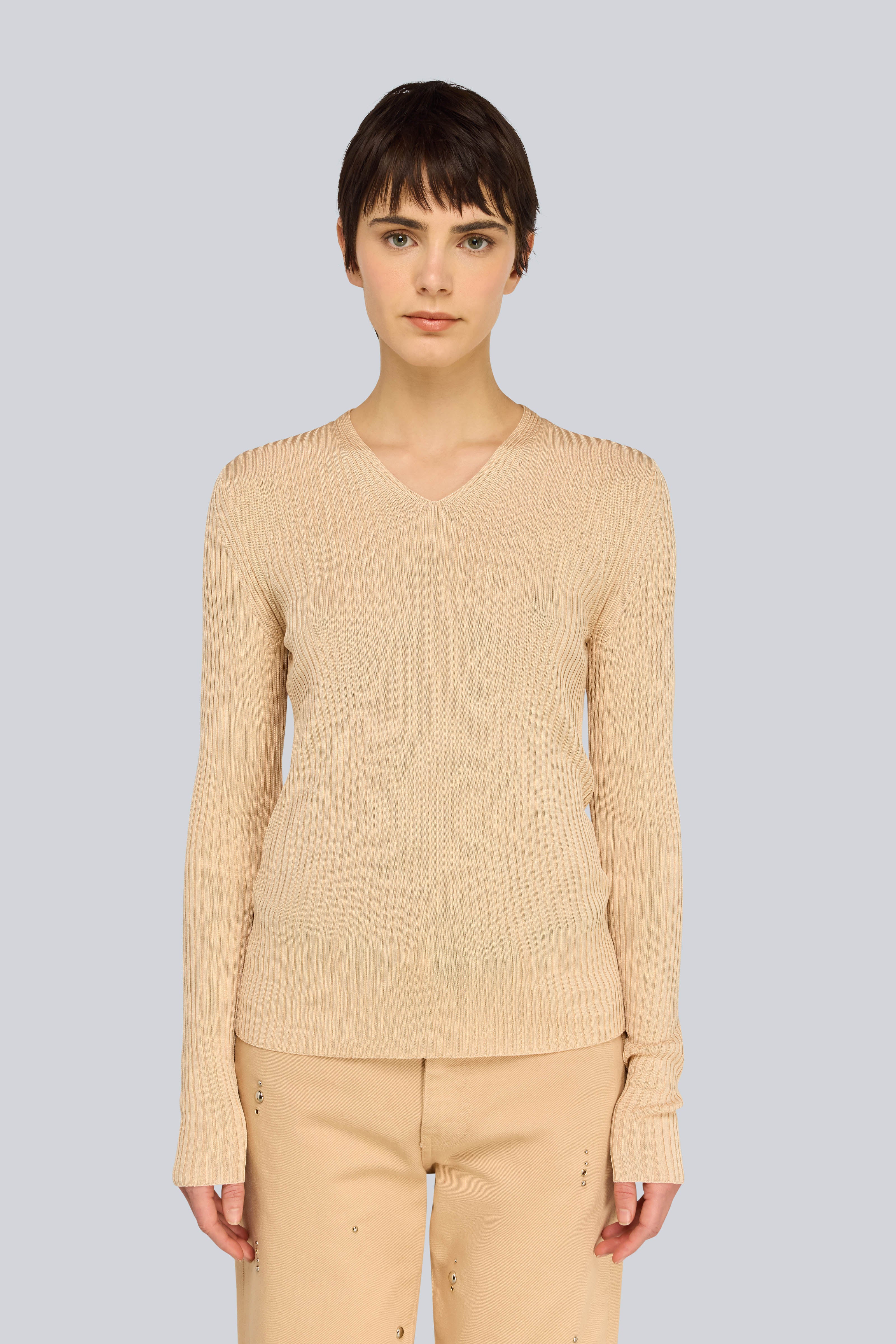 Semicouture Lally S6WC51 maglia cammello misto seta