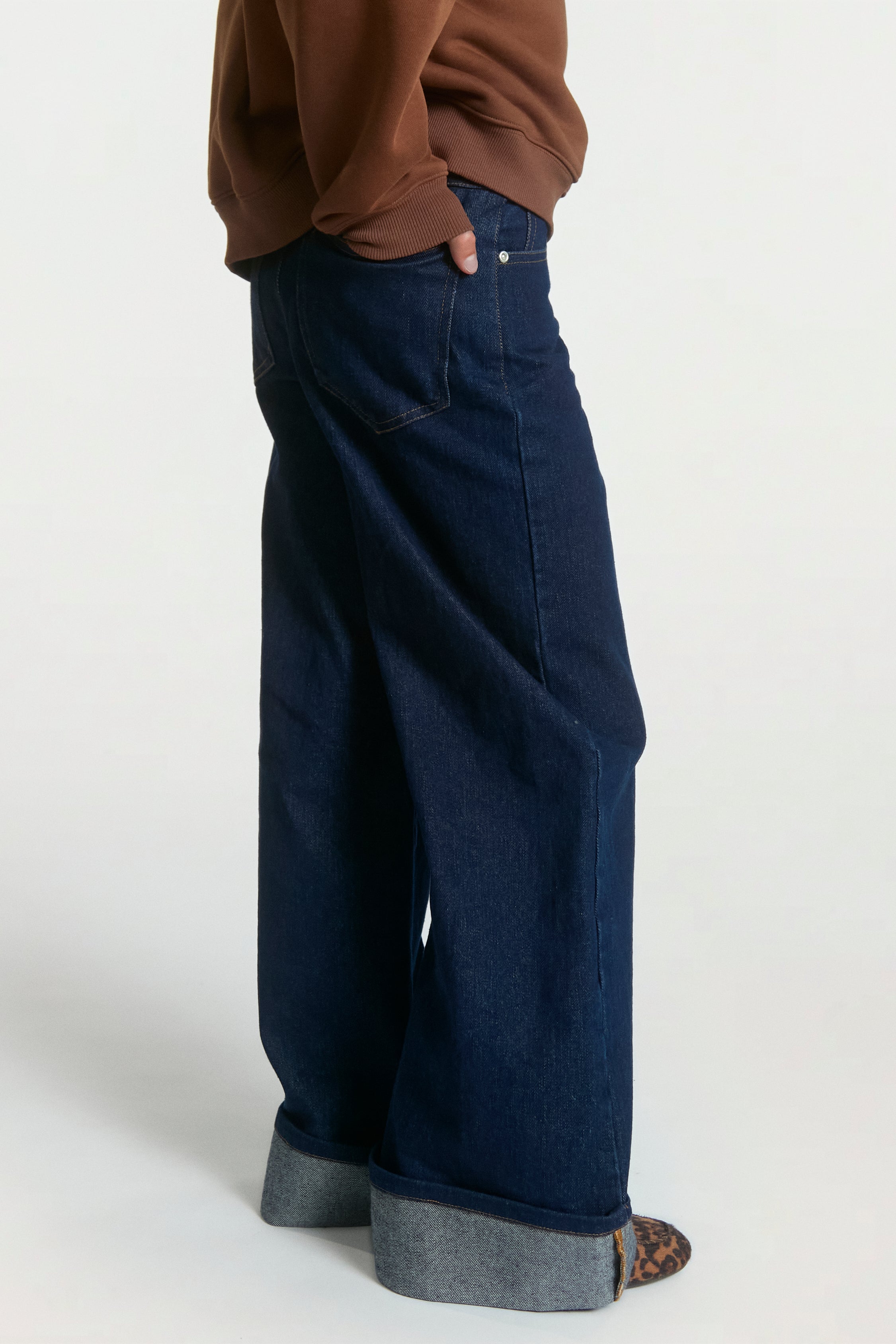 Aaiko Charly jeans palazzo blu denim orlo risvoltato