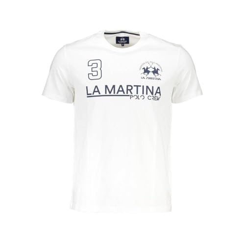 La Martina T-Shirt Uomo Cotone Bianco Stampa Equestre