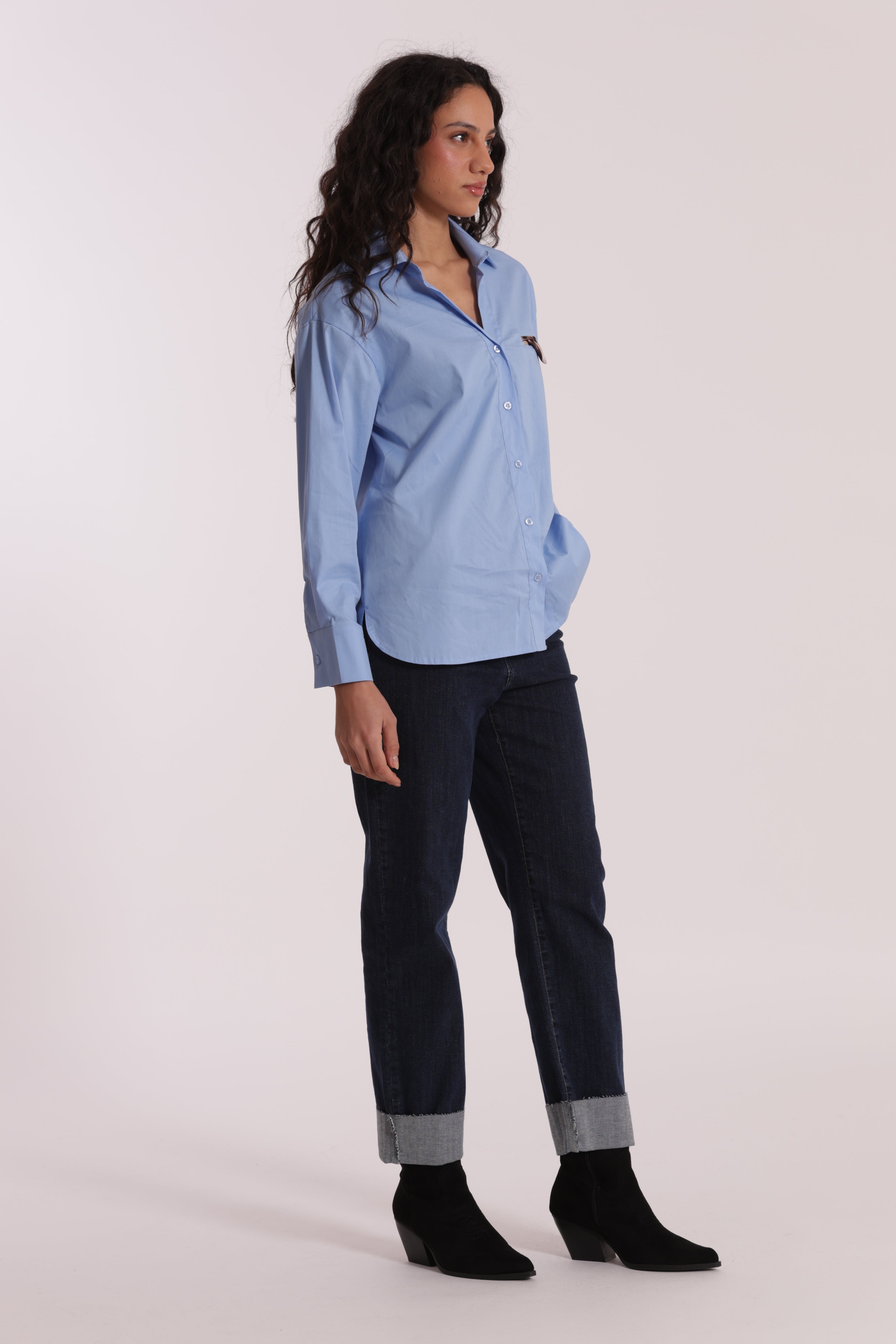Mimi Mua jeans cropped con rivolto blu scuro cotone