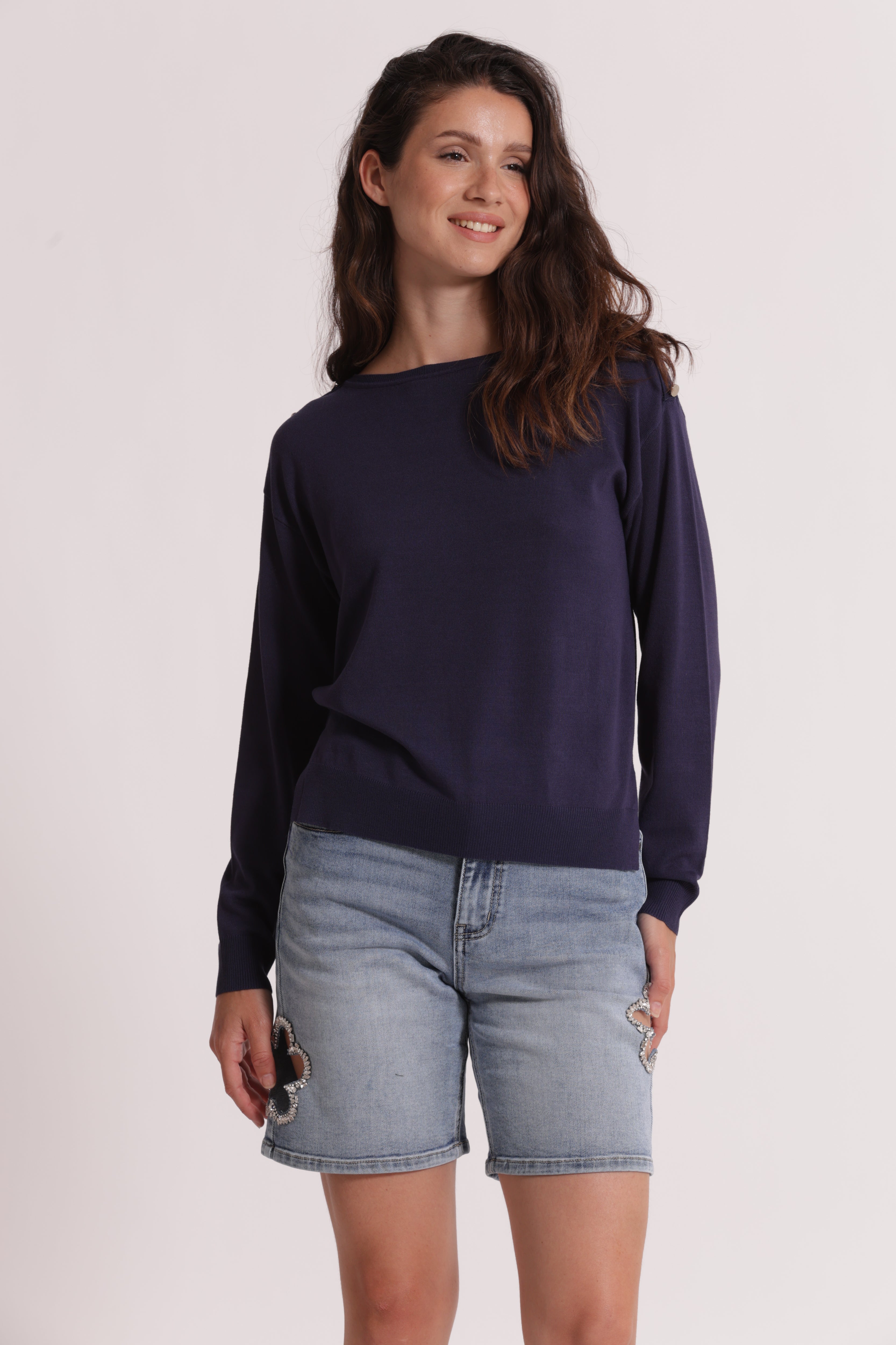 Mimi Mua Maglia Bottoni Spalla Panna viscosa