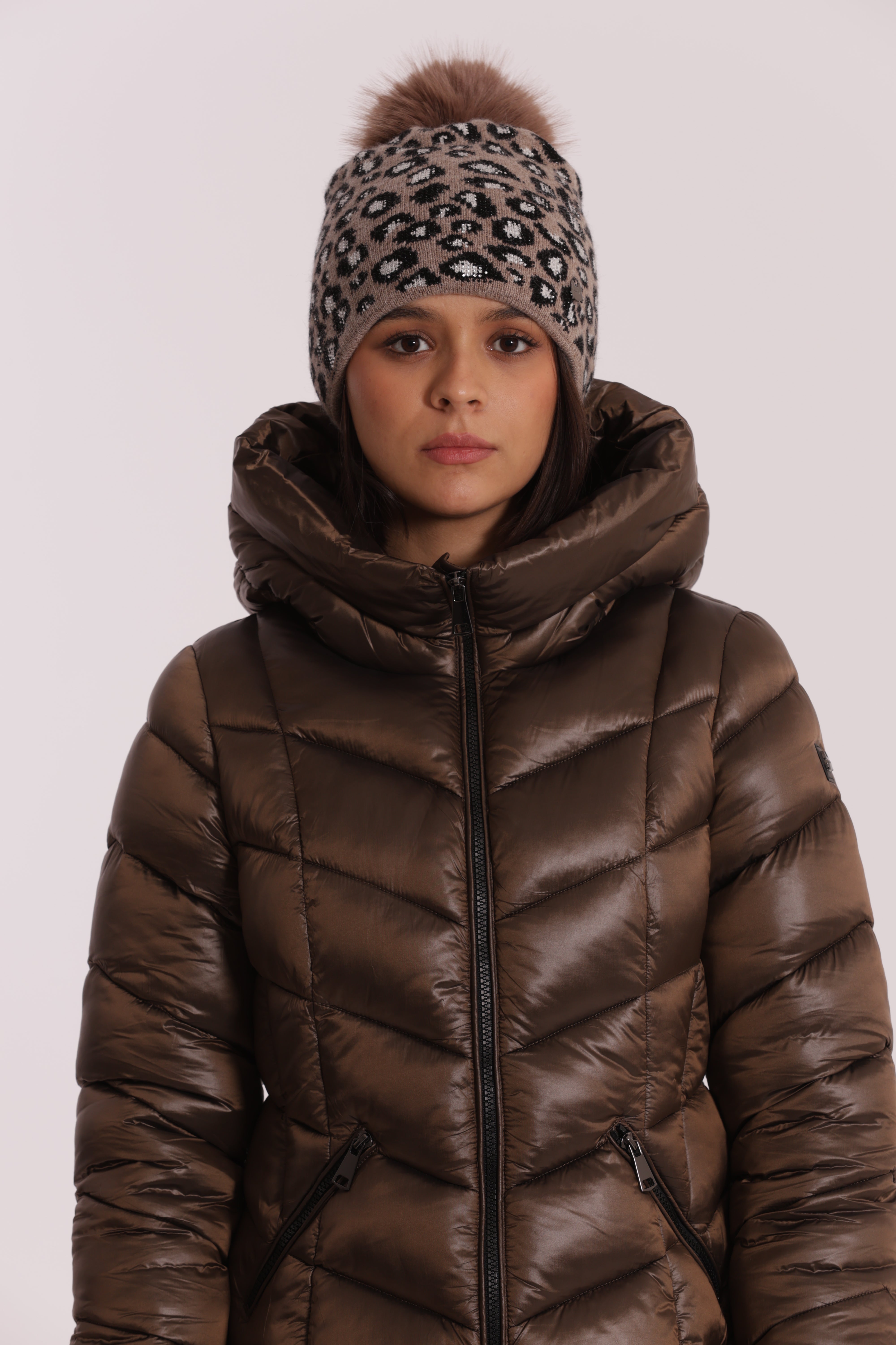 Mimi Mua Berretto Leopardato Strass Pon Pon Nero