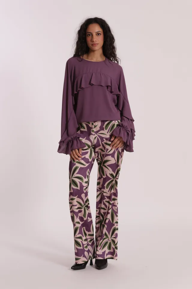 Mimi Mua Pantalone Lungo Fantasia Botanica Malva leggero