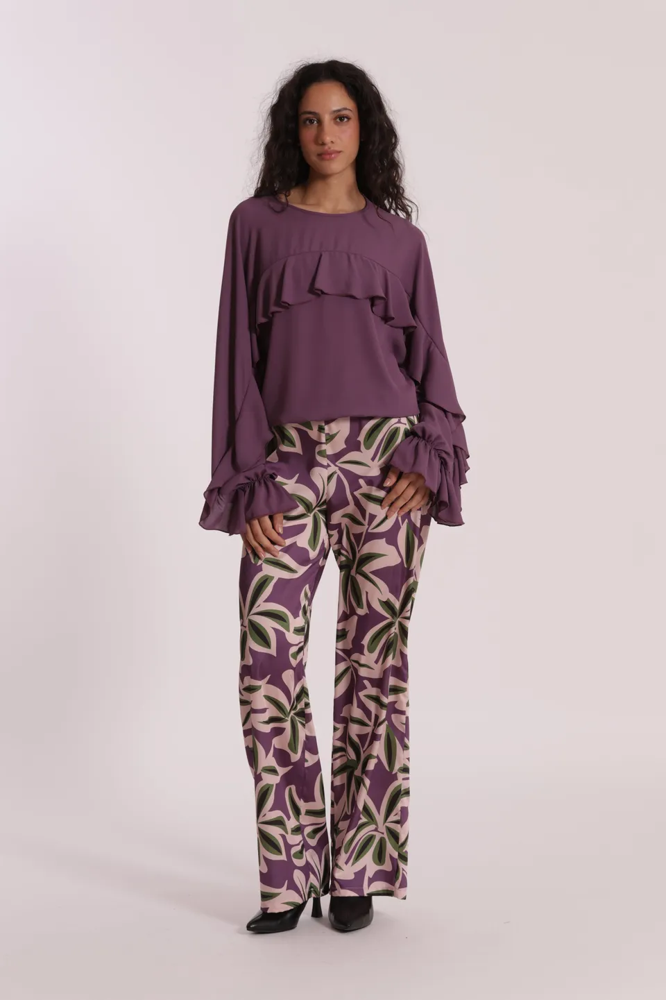 Mimi Mua Pantalone Lungo Fantasia Botanica Malva leggero