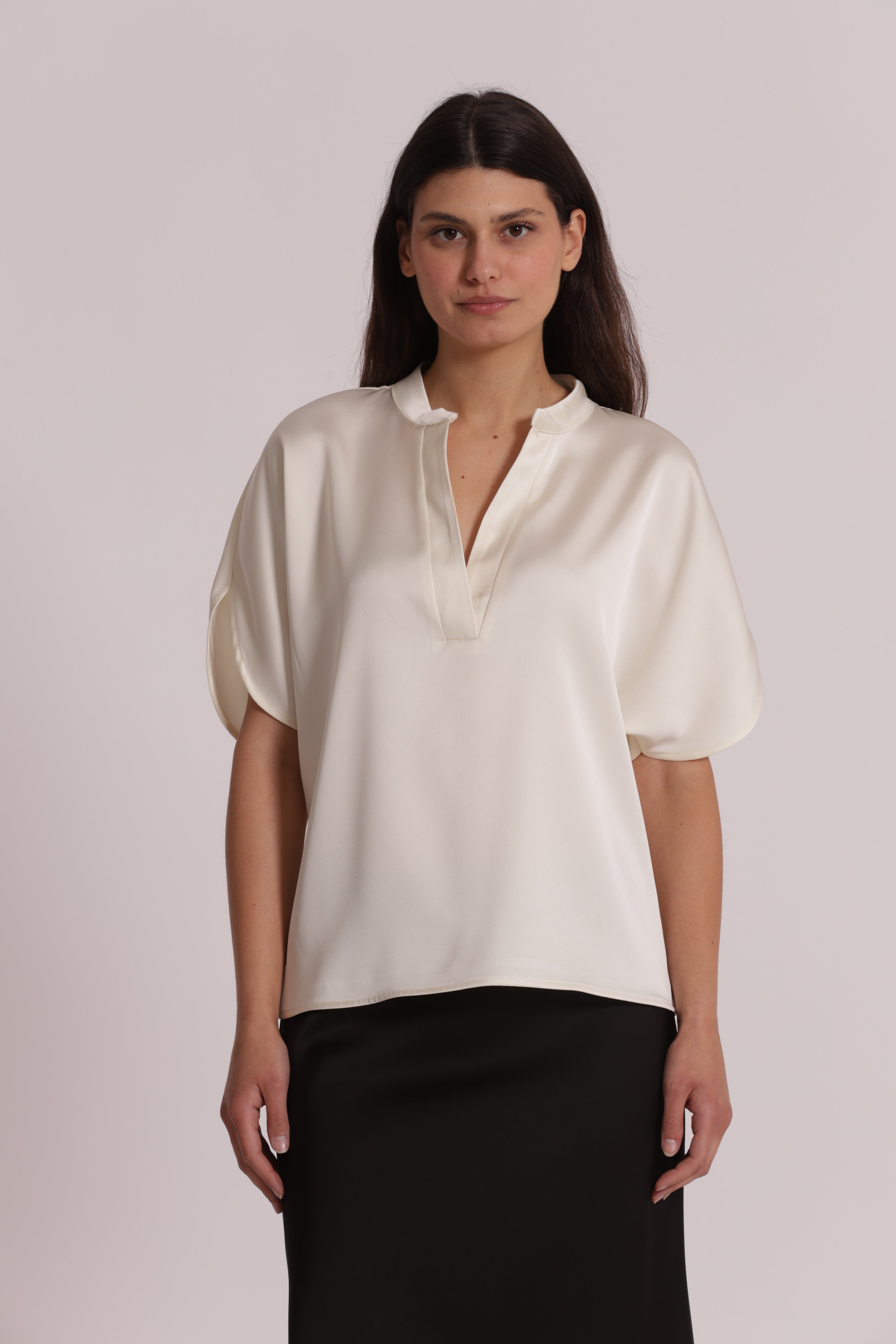 Mimi Mua Blusa Mezze Maniche Tulipano Nero S leggera
