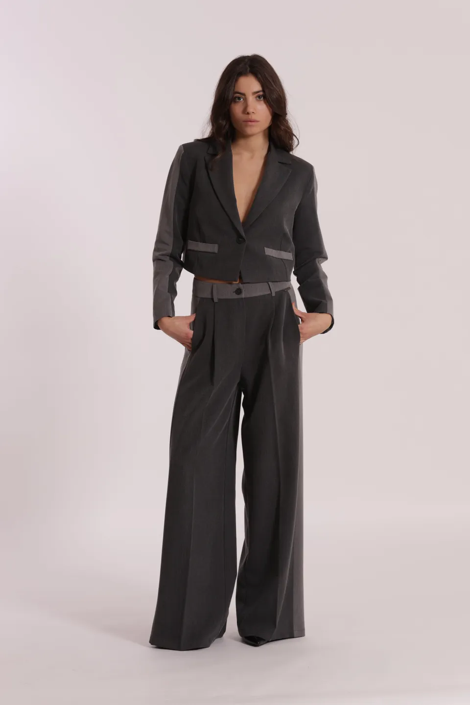 Mimi Mua Palazzo Color Block pantaloni grigio chiaro/antracite