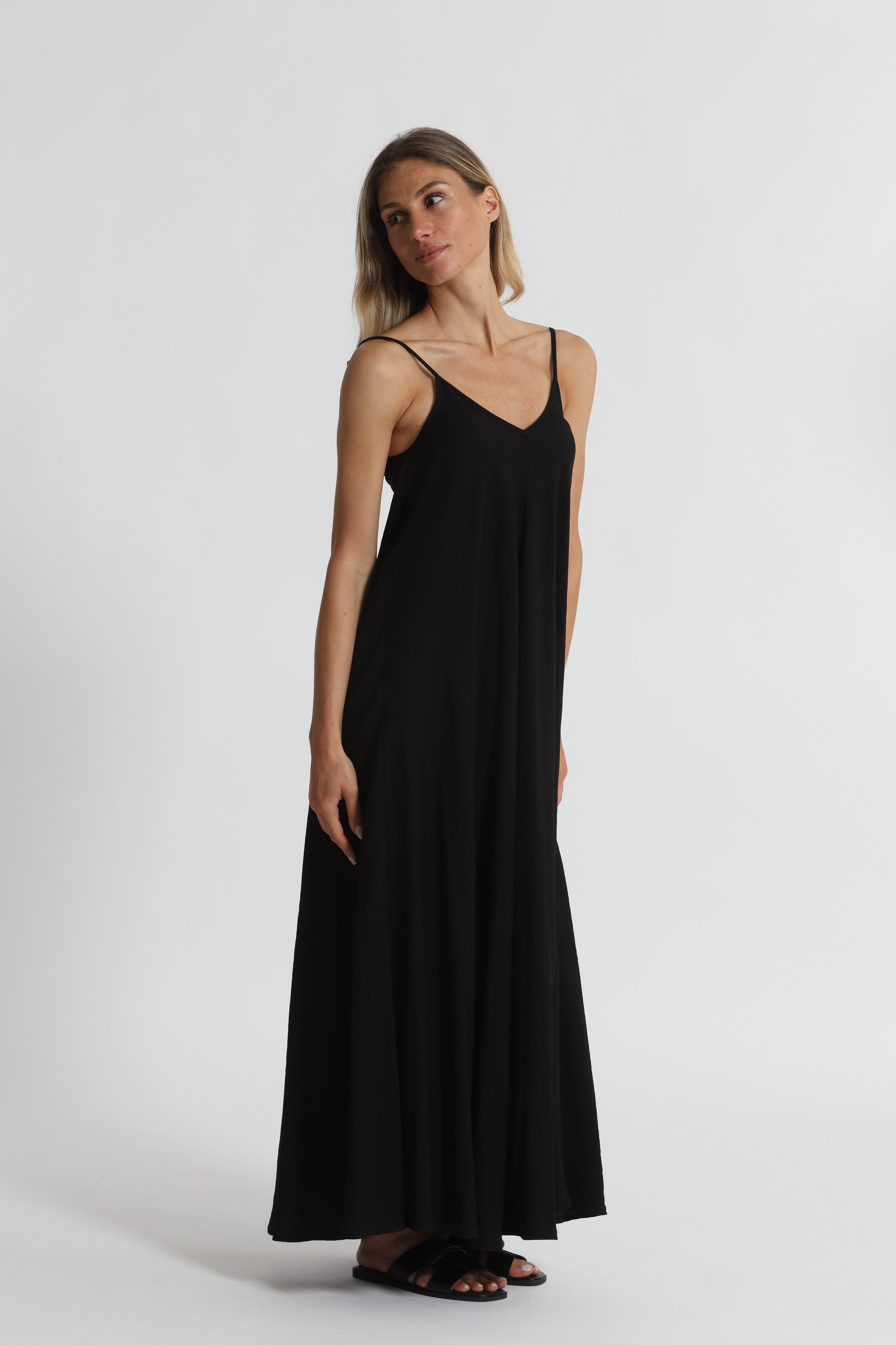 Mimi Mua Abito Canotta Viscosa Nylon Nero Costina