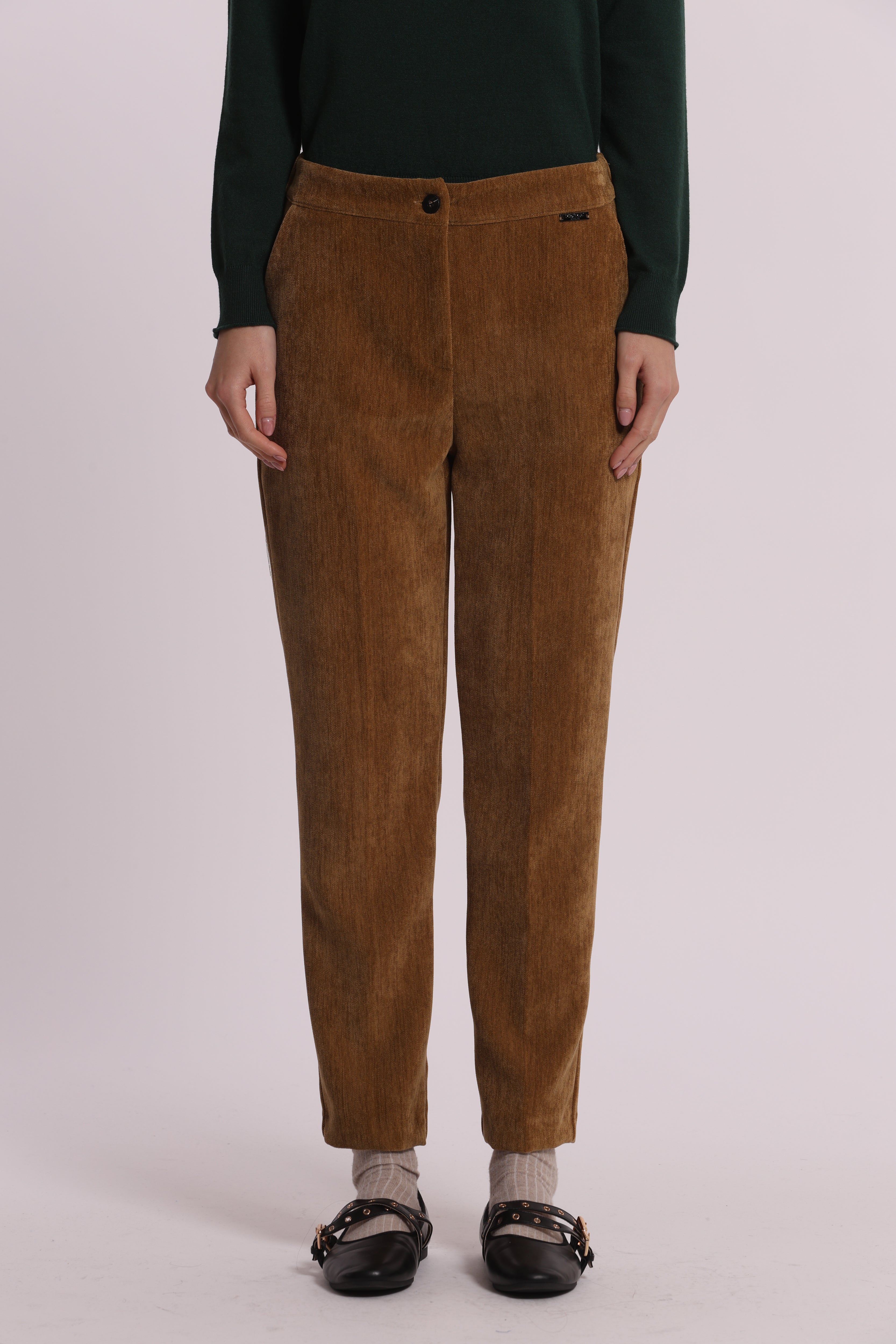 Mimi Mua Pantalone sigaretta in velluto senape